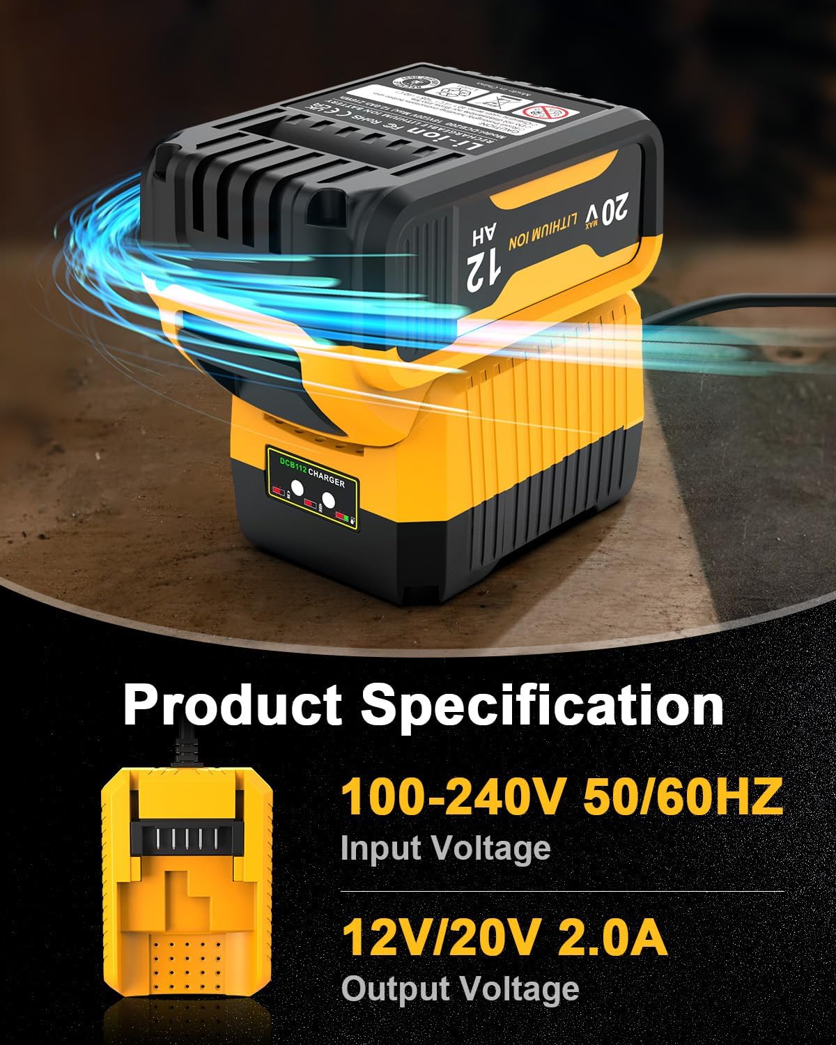 Thumbnail 1 de Ruzixt 12.0Ah 20V Replacement Battery with 12V–20V Charger