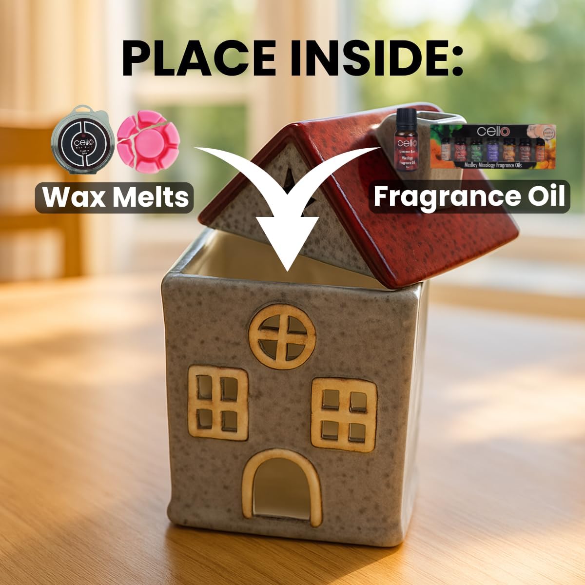 Thumbnail 4 de Cello Star Cottage Burner (Red) – ceramic wax melt & oil burner with tealight holder