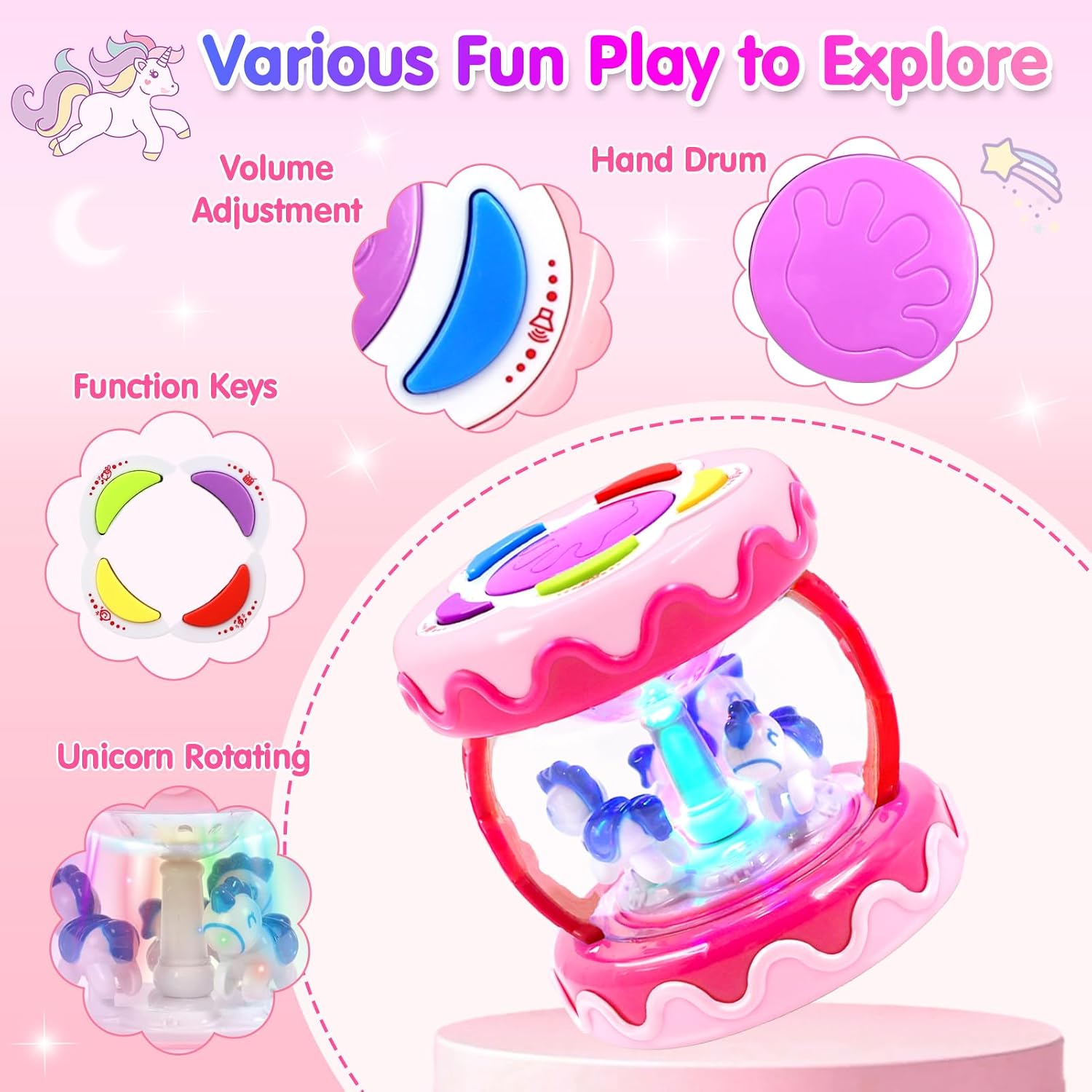 Detalle 2 de Unicorn Rotating Light Up Toy Carousel 360°