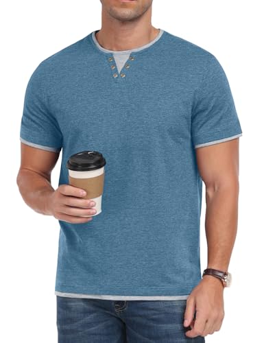 Thumbnail 6 de Hisir Camiseta de Verano para Hombre - Manga corta, cuello redondo, color blocks Azul Gris (S)