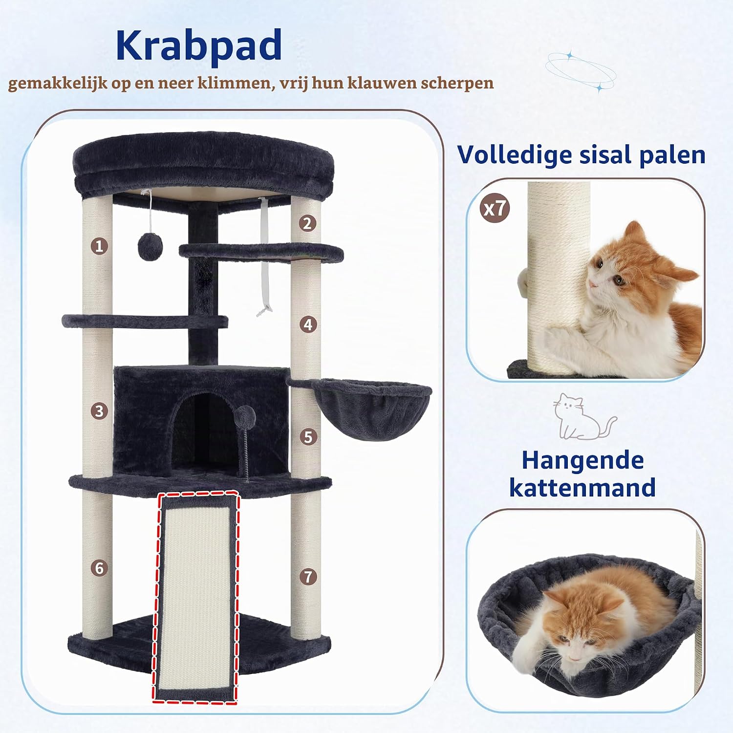 Detalle 1 de Gitelsnour GCT025G krabpaal voor binnenkatten met sisal en kattenhuis