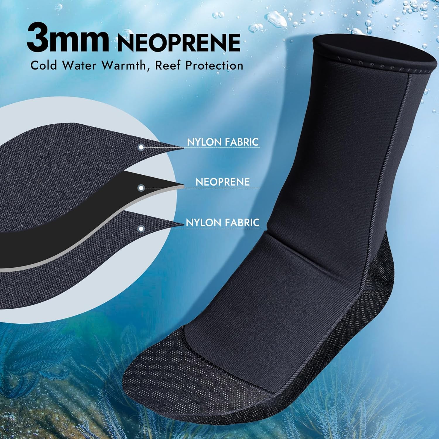 Thumbnail 4 de PAWHITS 3mm Neoprene Wetsuit Socks (Thermal, Anti-slip) for Diving, Snorkelling & Surfing
