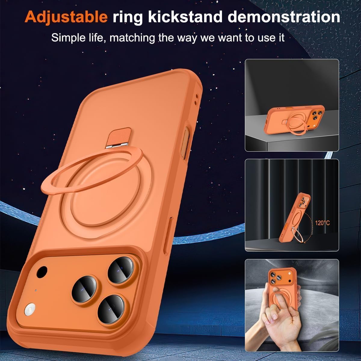 Thumbnail 4 de CHAOFEnG Magnetic Case for iPhone 17 Pro with Stand — Military-Grade Protection, Built-in Magnets, and Ring Kickstand (Cosmic Orange, Translucent Back)