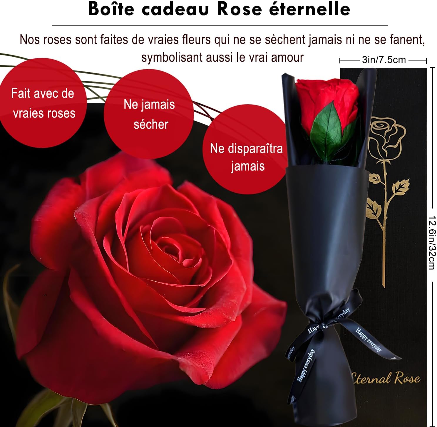 Thumbnail 3 de Rose Éternelle Rouge avec Tige – Rose préservée et stabilisée en coffret cadeau