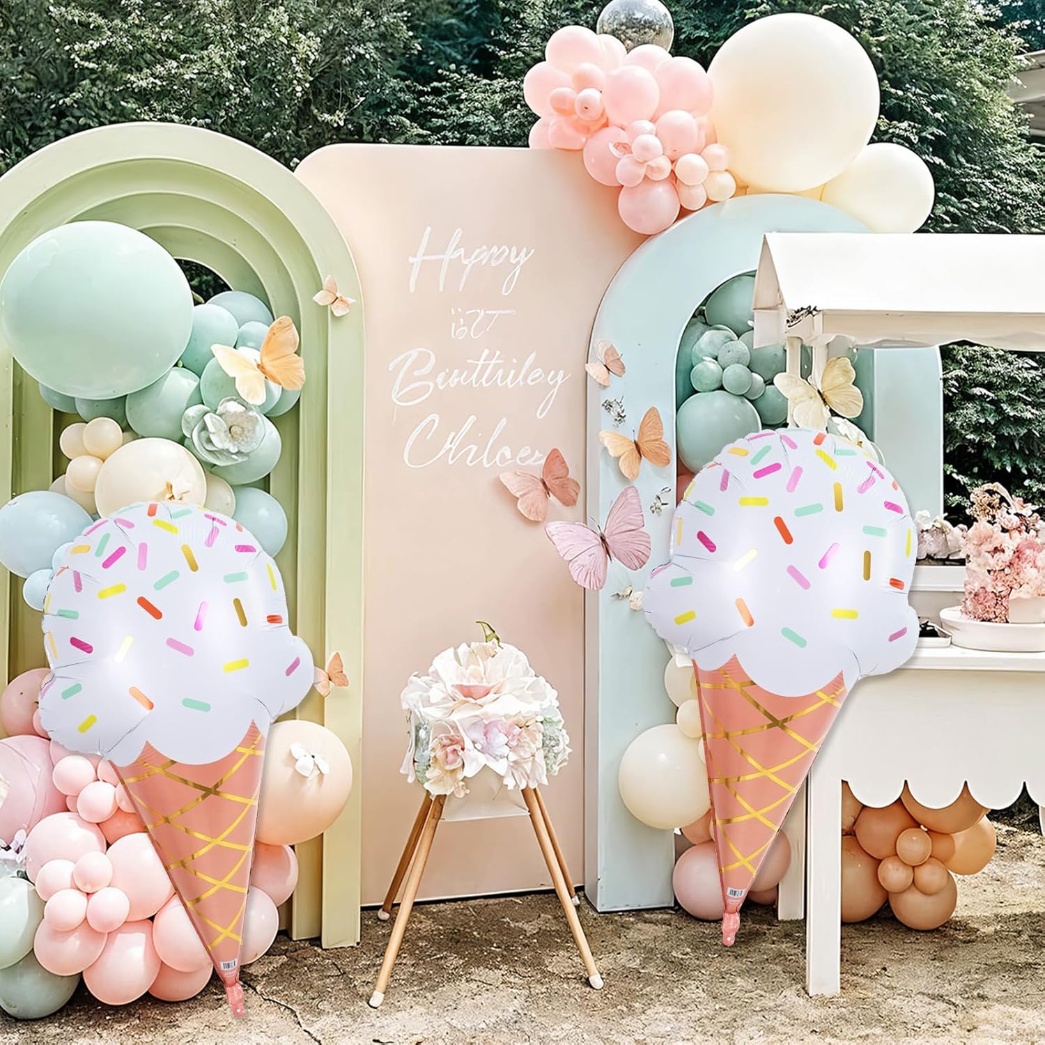 Thumbnail 5 de 32 Inch Ice Cream Cone Balloon Kit: Giant Sprinkle Foil Balloons (2-Pack) for Summer Parties