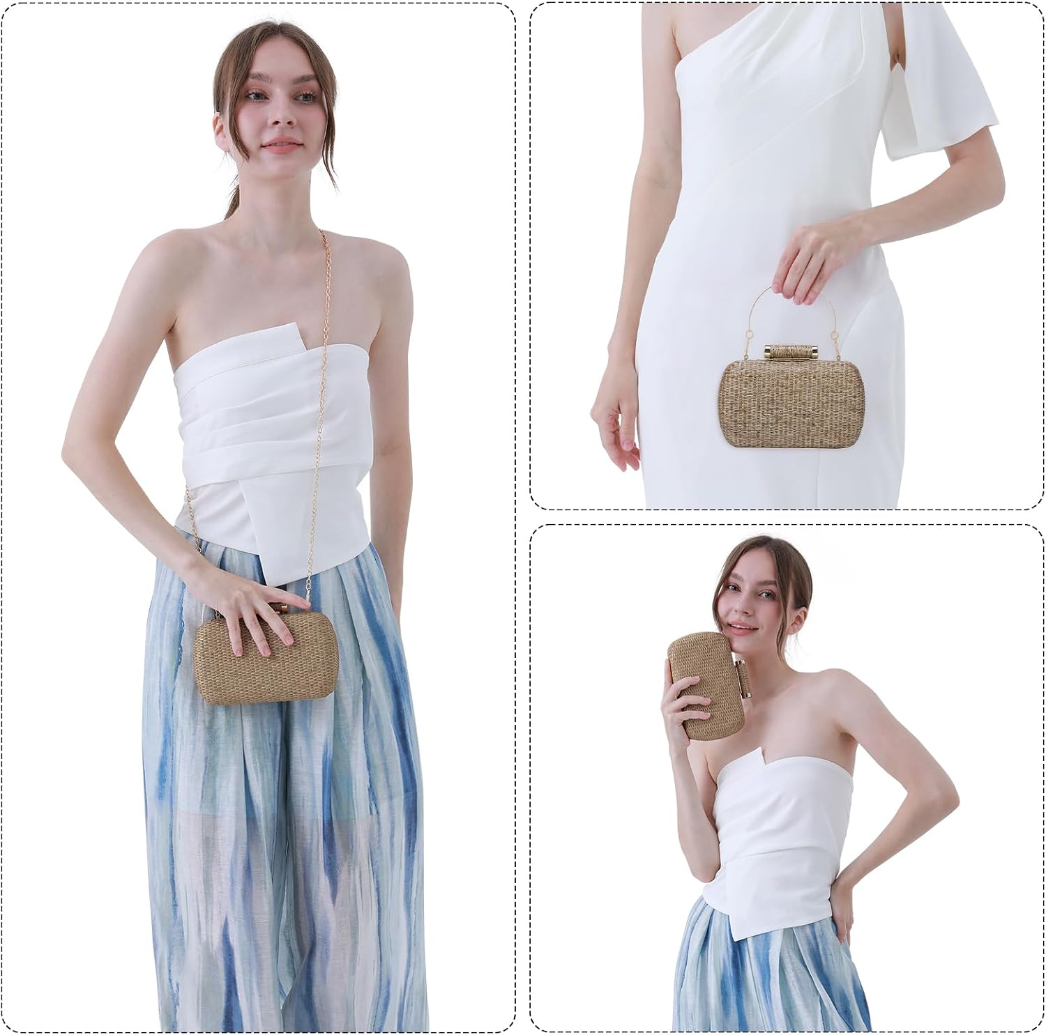 Detalle de Cckuu Women’s Raffia Straw Clutch Bag – hand-woven wicker evening purse for summer weddings and beach days