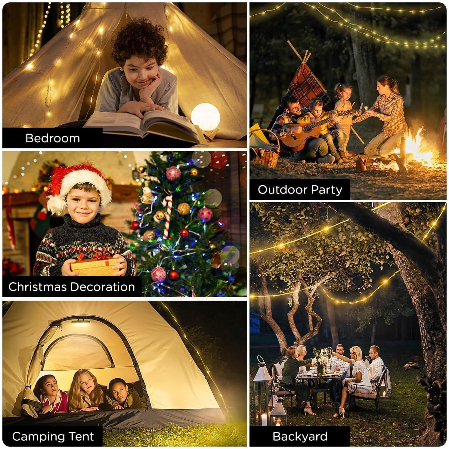 Detalle de OGERY Camping String Lights: 32.8ft 4-in-1 USB Rechargeable Tent Lights