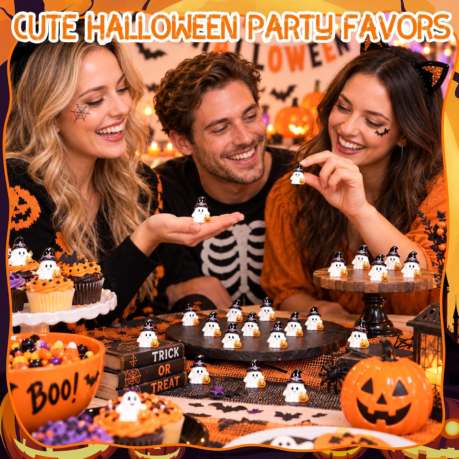 Detalle de 80-Piece Halloween Mini Resin Ghost Figurines with Witch Hats and Pumpkins
