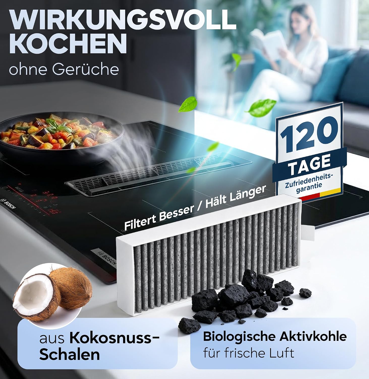 Thumbnail 2 de Kf3tec Aktivkohlefilter Dunstabzugshaube – passgenauer Ersatz im 4er-Pack für Siemens/Bosch/Neff/Gaggenau
