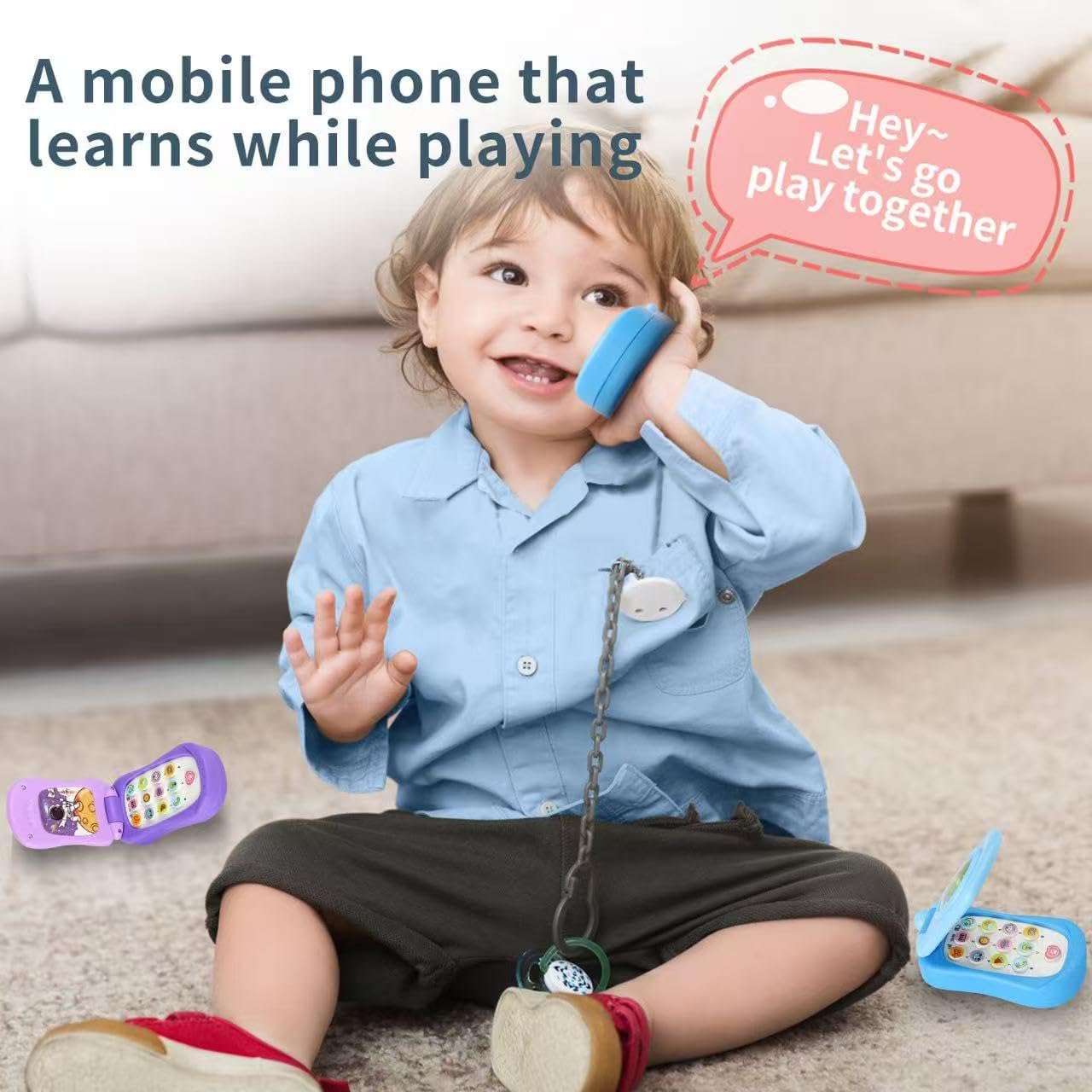 Thumbnail 3 de Toy Phone Baby Phone Toy for 1-6 Year Olds – Retro Flip Design with Music and Sound Effects