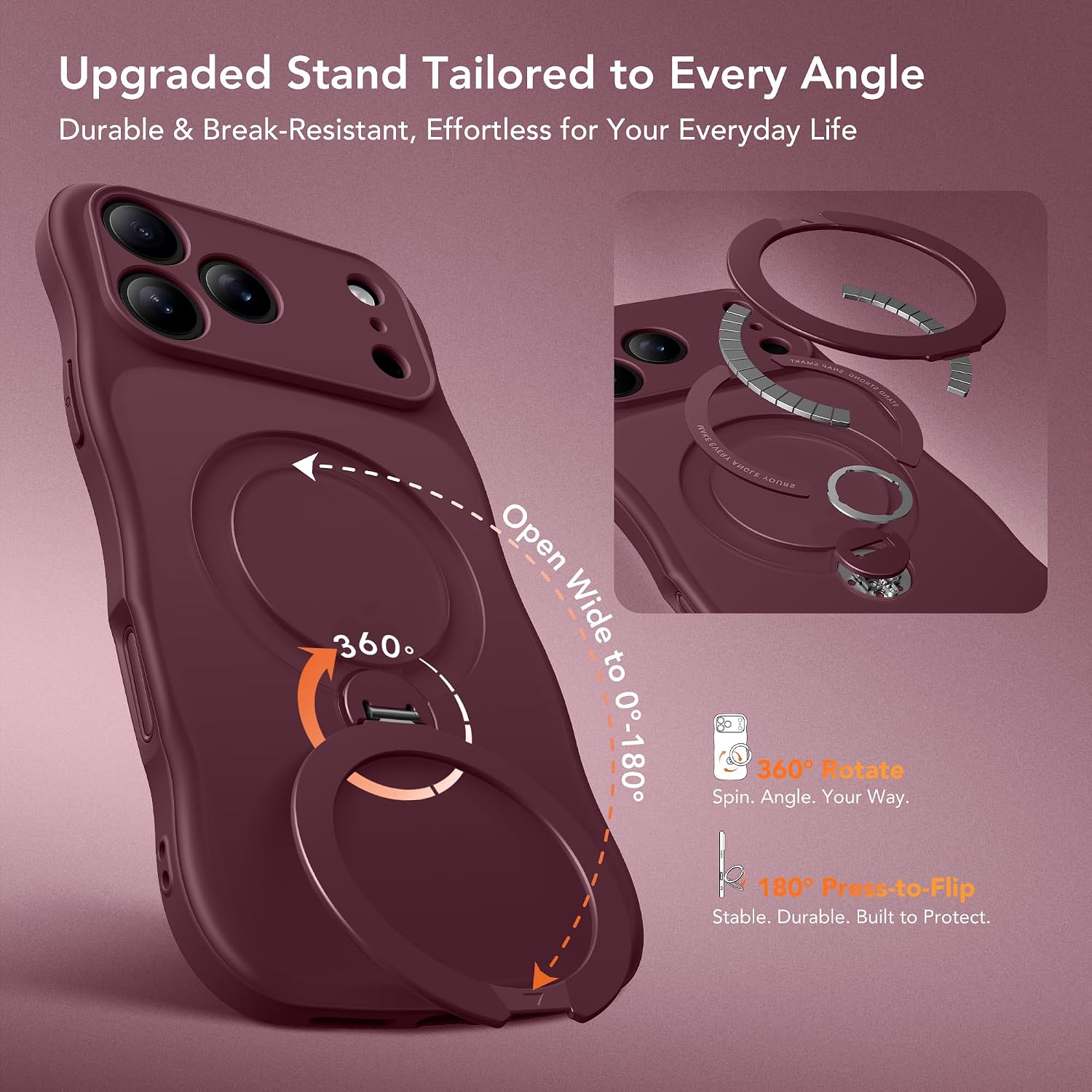 Detalle 1 de GolbinBox Burgundy Magnetic Case for iPhone 17 Pro Max & 18 Pro Max with Stand