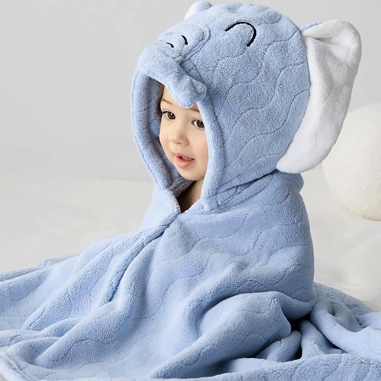 Detalle de Fayscingo Baby Hooded Bath Towel 120x80cm – Soft Coral Fleece Poncho for Kids