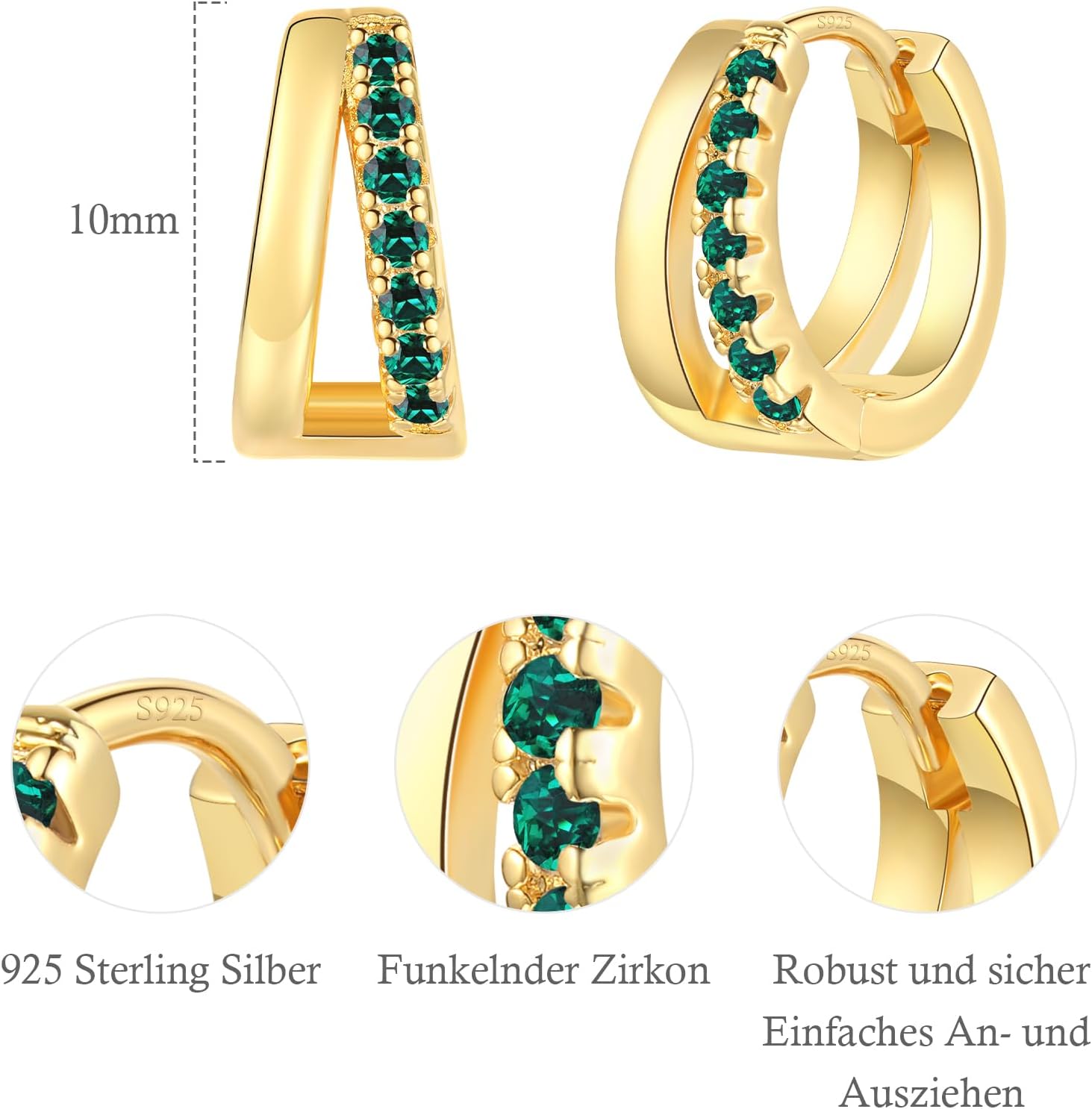 Thumbnail 1 de RoseJeopal 925 Silber Double Hoop Creolen – kleine hypoallergene Knorpel-/Huggie Ohrringe mit Doppelring, 12 mm