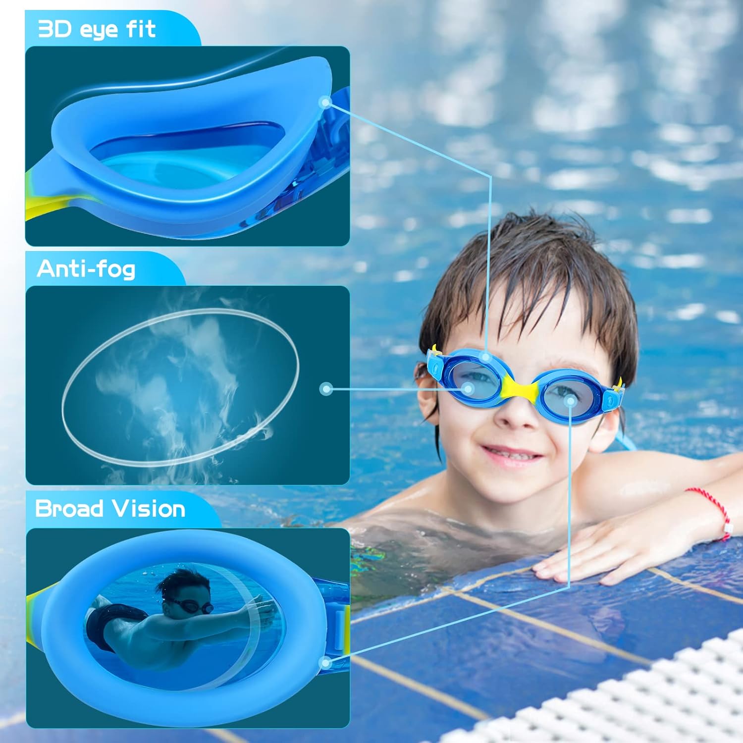 Thumbnail 2 de JATEKA Occhialini Nuoto Bambini Unisex Anti-Appannamento con Nasello e Lenti Mirror, 4–14 anni
