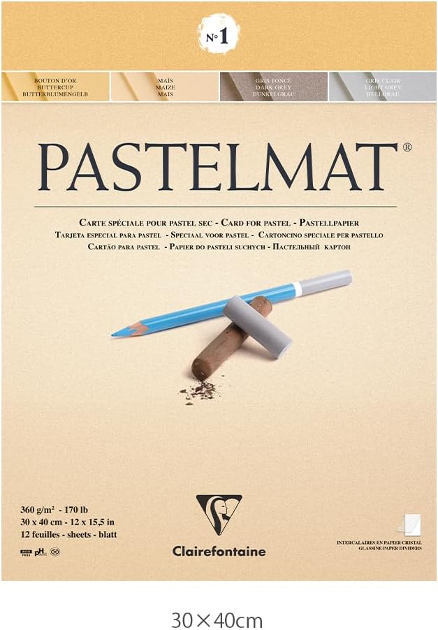 Detalle 2 de Clairefontaine 96018C Blocco collato Pastelmat n°1 – 12 Fogli 30x40 cm, 360 g, 4 Colori Assortiti