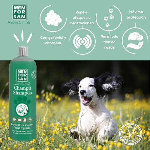 Detalle de MENFORSAN Champú repelente de insectos para perros 1L con citronela
