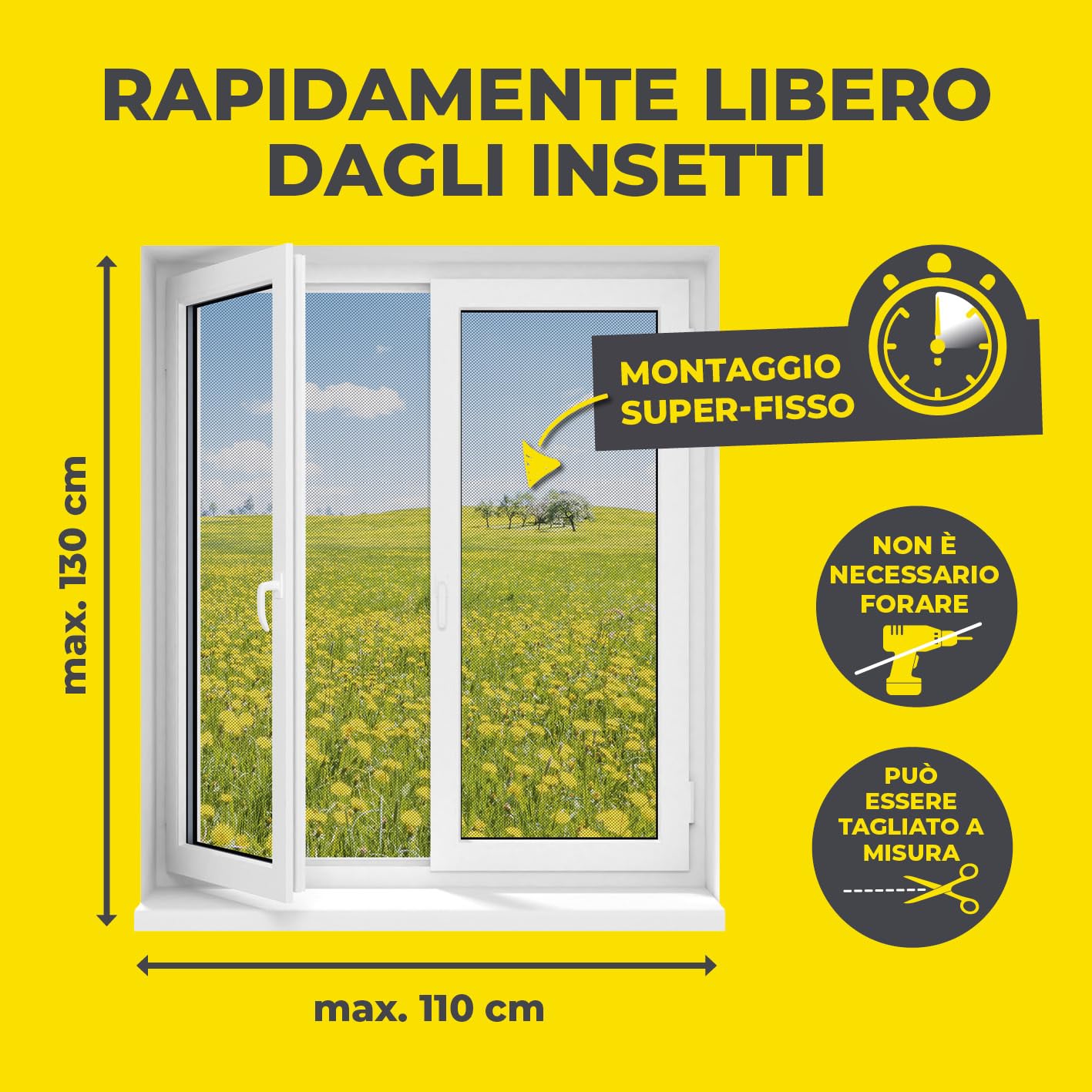 Detalle de EASYmaxx zanzariera per finestra con Magic Click, tagliabile su misura fino a 110 x 130 cm, fissaggio magnetico (colore nero)