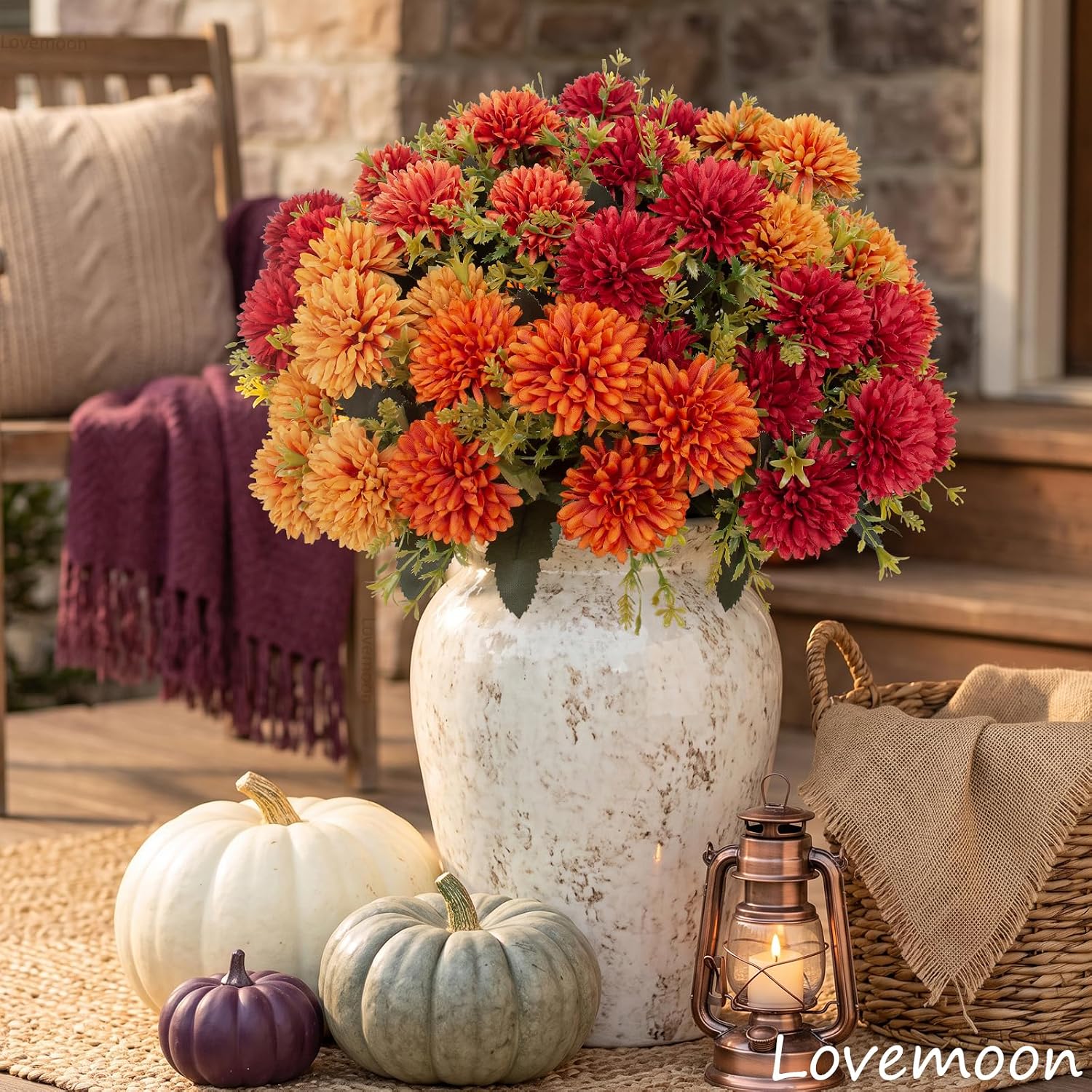 Thumbnail 3 de lovemoon FALL MUMS Artificial Chrysanthemums, 12-Piece UV-Resistant Fall Decor