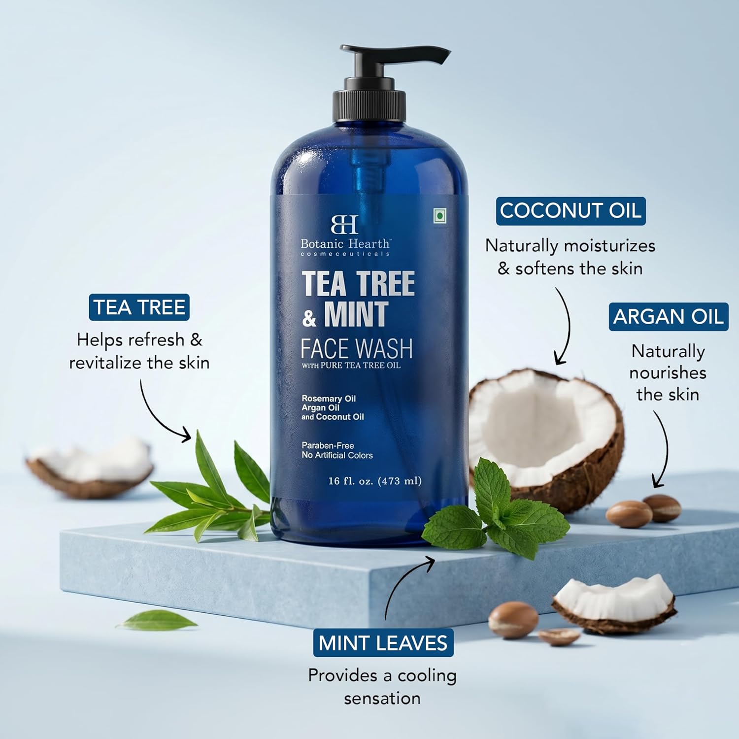 Detalle 2 de Botanic Hearth Tea Tree & Mint Face Wash (16 fl oz) — Acne Fighting, Hydrating Liquid Cleanser