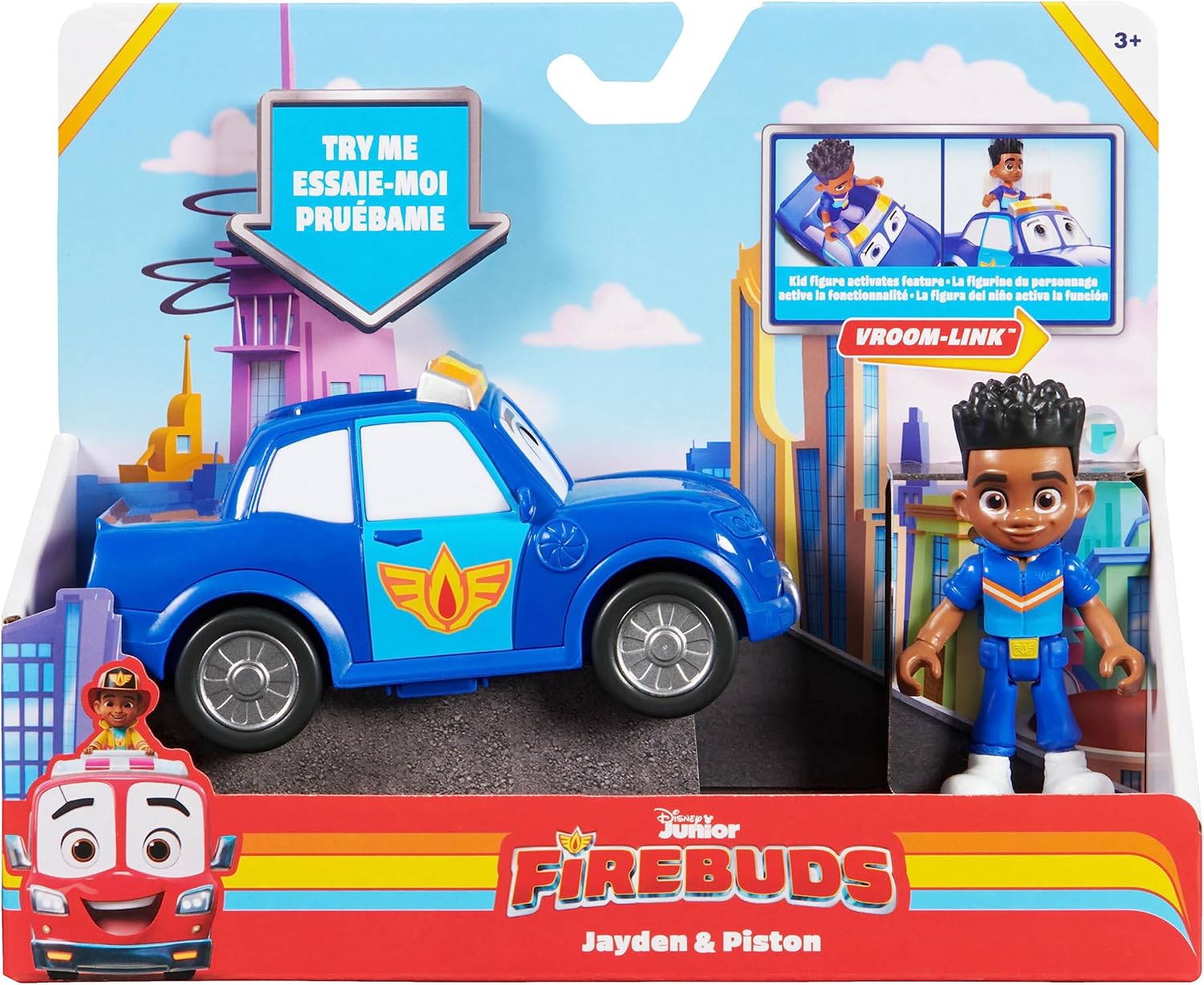 Detalle 2 de Disney Junior Firebuds Jayden et Piston – figurine articulée police avec mouvement des yeux interactif