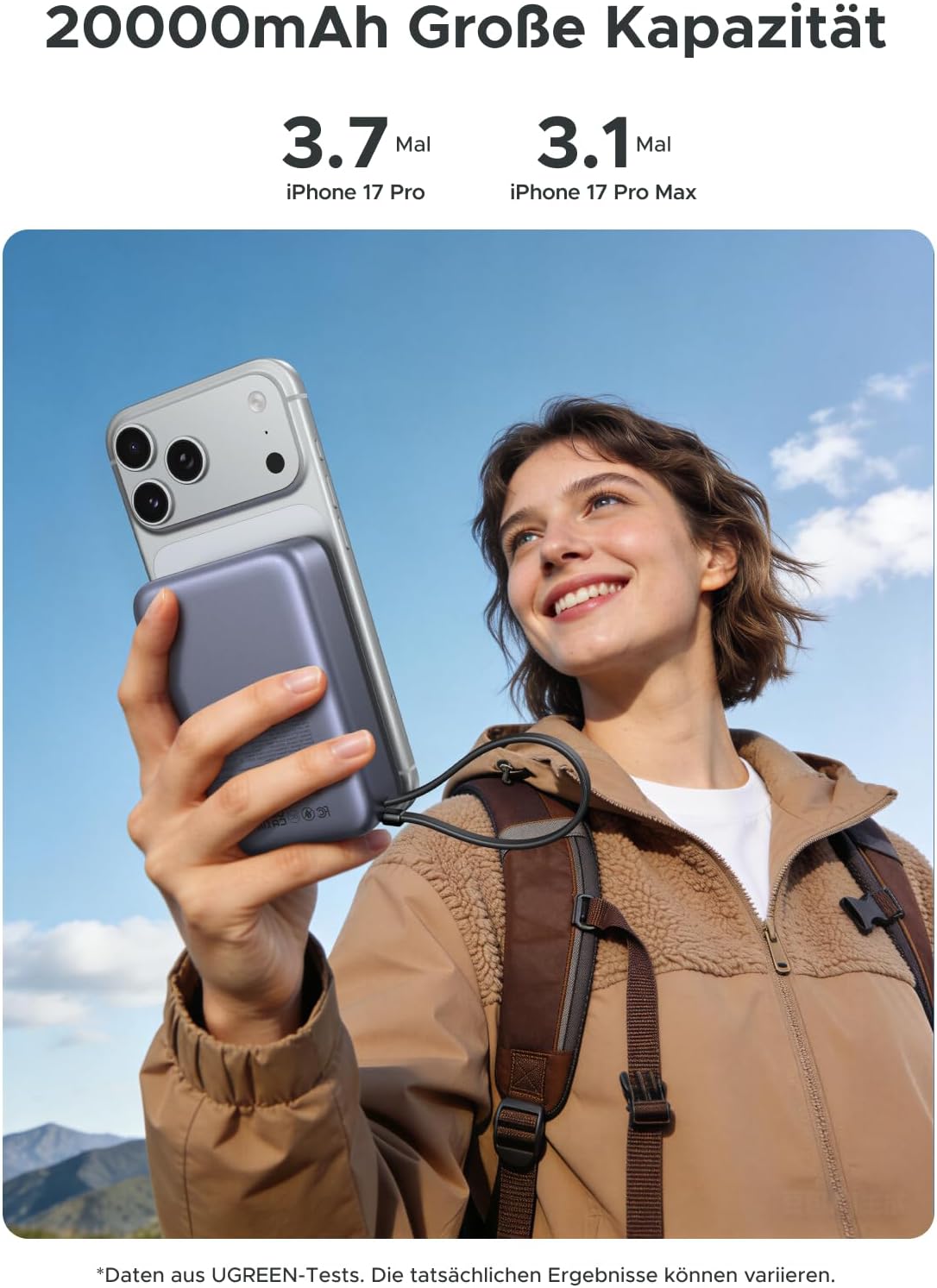 Thumbnail 4 de UGREEN Zapix Qi2 15W MagSafe Powerbank (20000 mAh) mit integriertem USB-C-Kabel – Qi2-zertifiziert