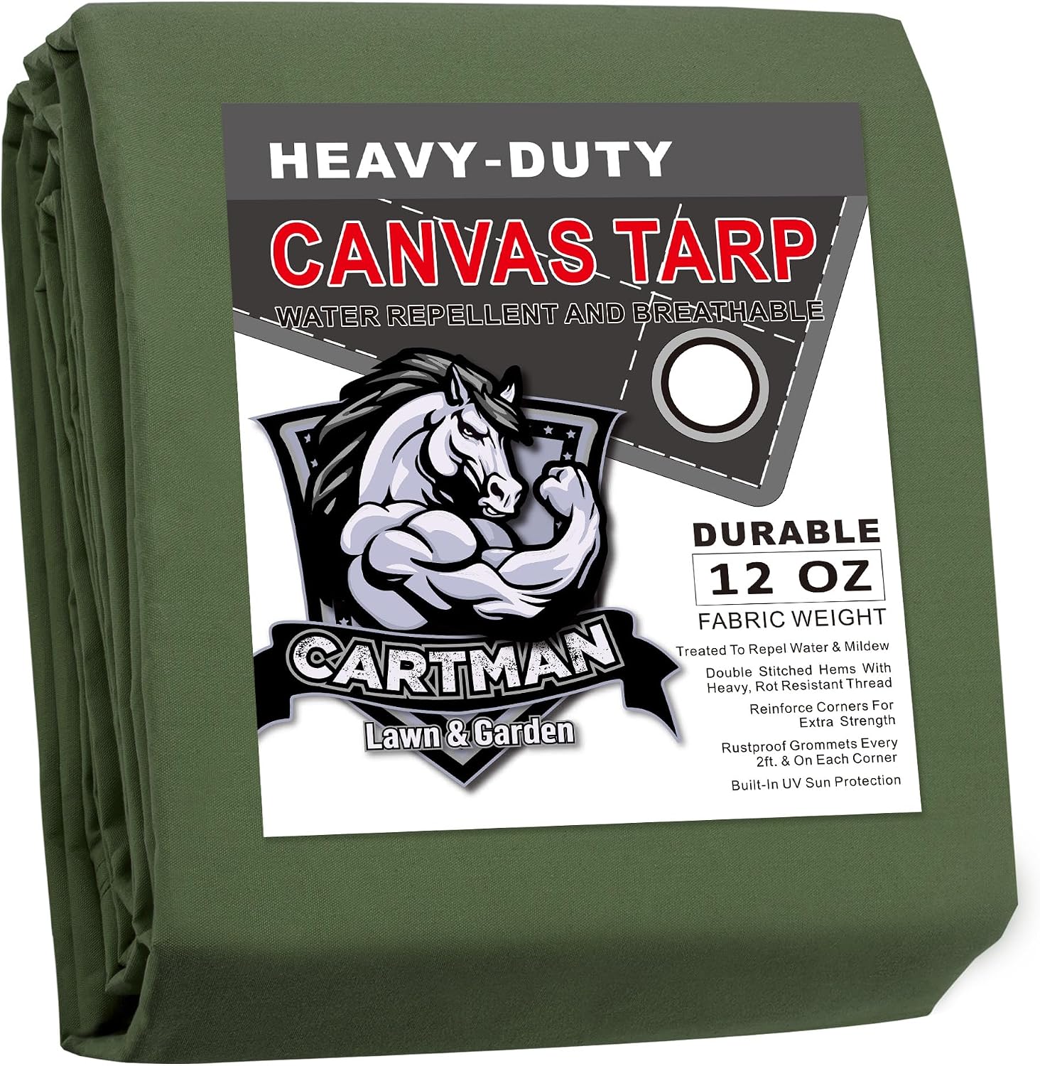 Detalle de CARTMAN 8x10 Feet 12 Oz Heavy Duty Canvas Tarp: All-Weather, Multipurpose Outdoor Cover