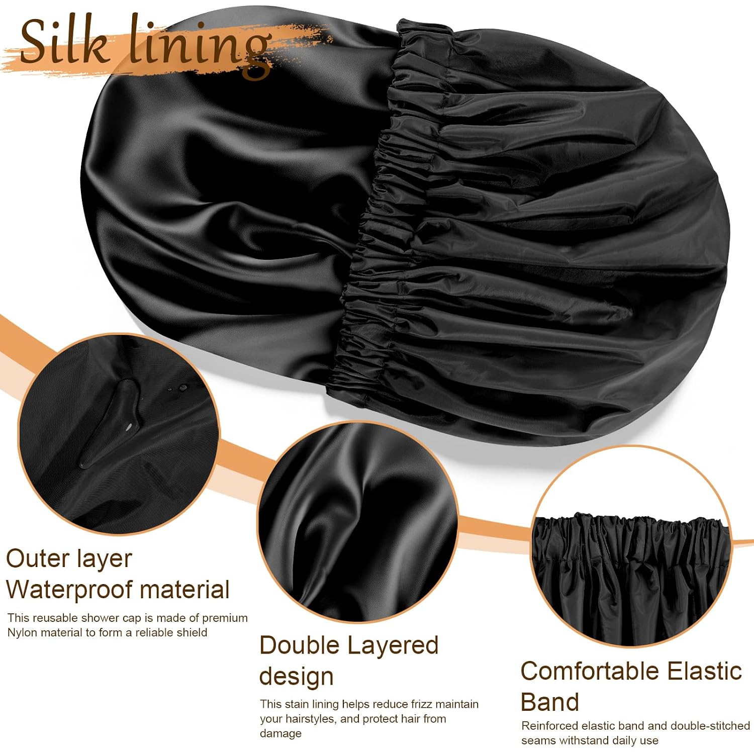 Thumbnail 2 de Doitory Satin Lined Shower Cap for Women – Reusable, Waterproof, Large Size