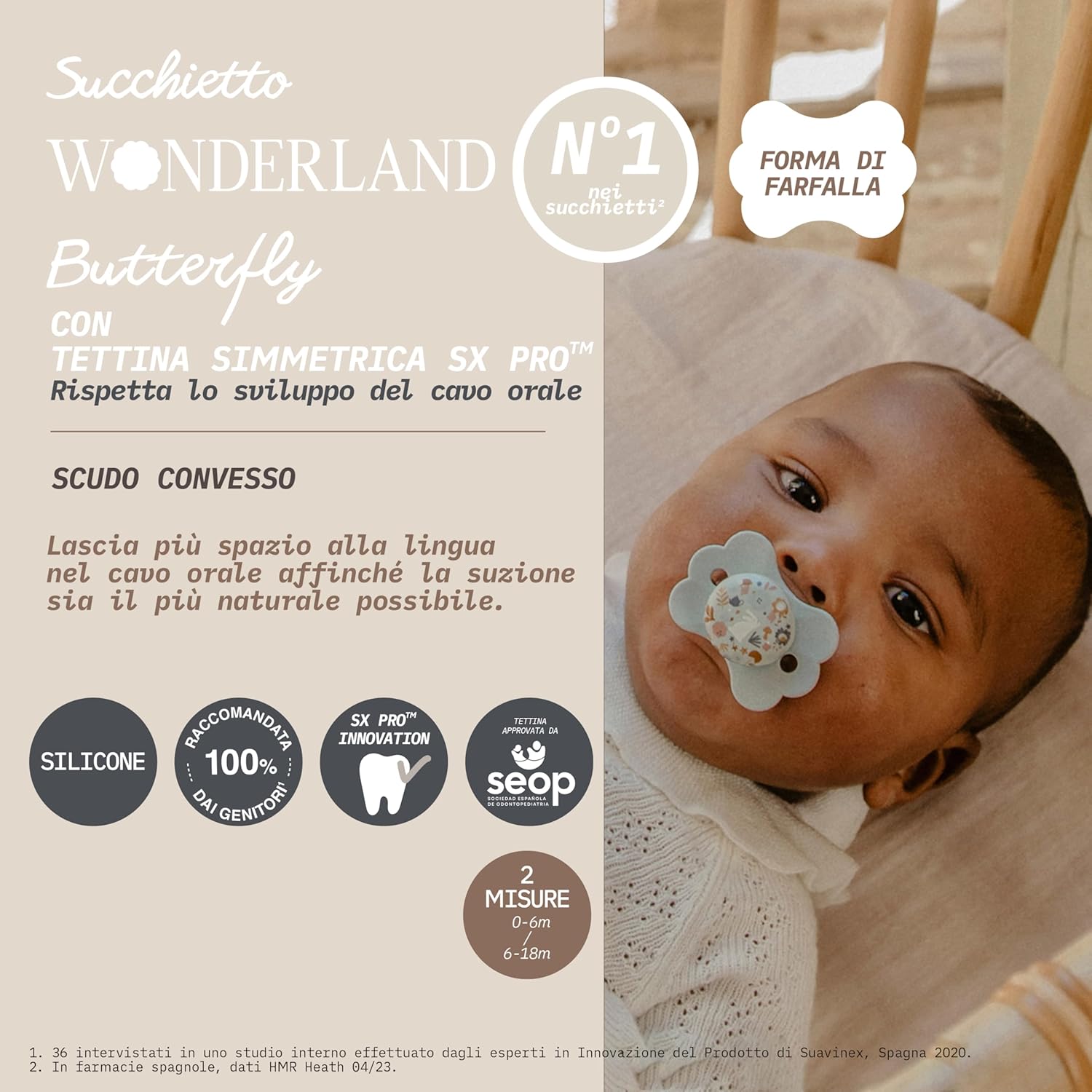 Detalle de Suavinex Wonderland SX Pro: Confezione da 2 ciucci con tettarella simmetrica per 6–18 mesi
