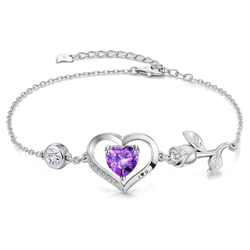 JACUPO Pulsera de mujer de plata 925 con corazón rosa y baño de oro blanco