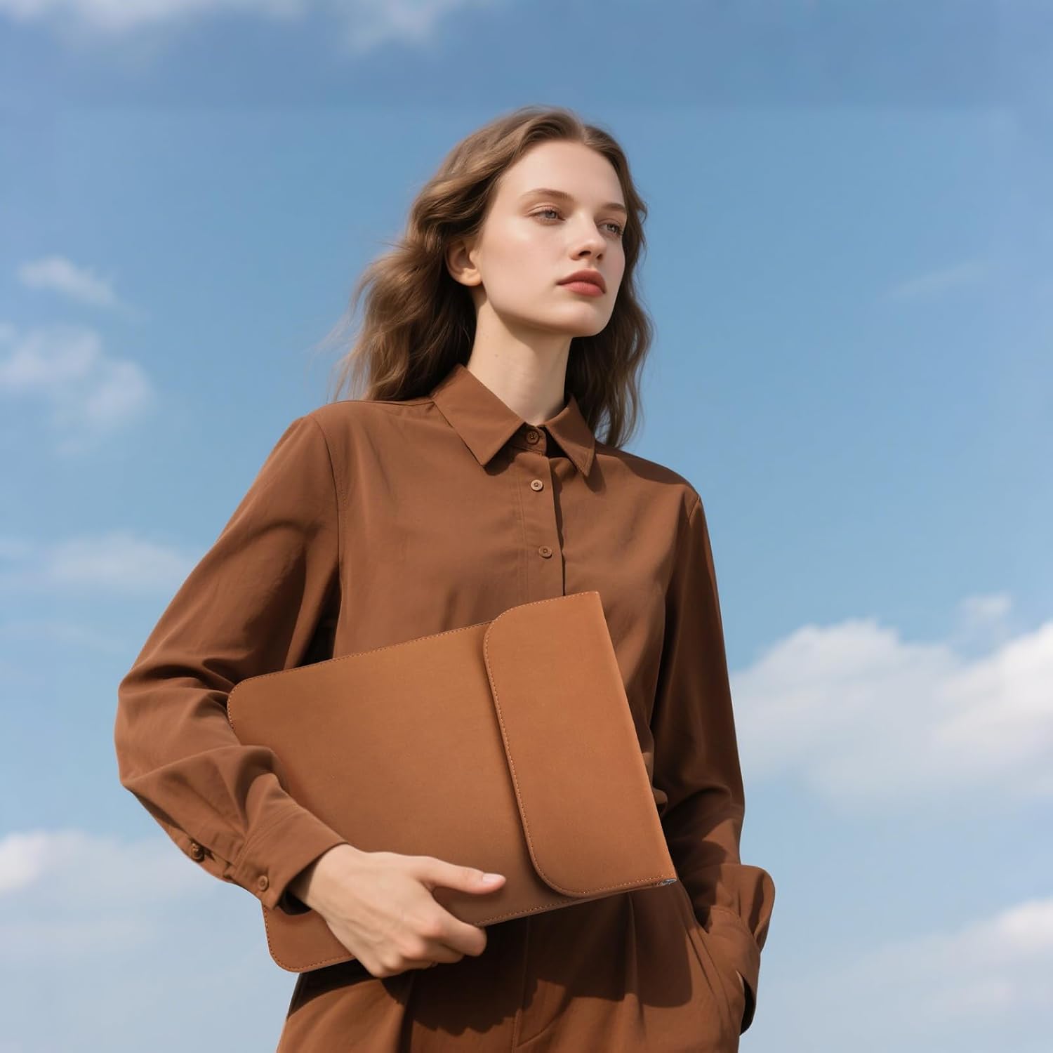 Thumbnail 6 de HYZUO 15 Zoll Laptop Sleeve – Kunstleder Hülle (Braun) für MacBook Air 15, MacBook Pro 15 und Surface Laptop 7/6/5/4/3