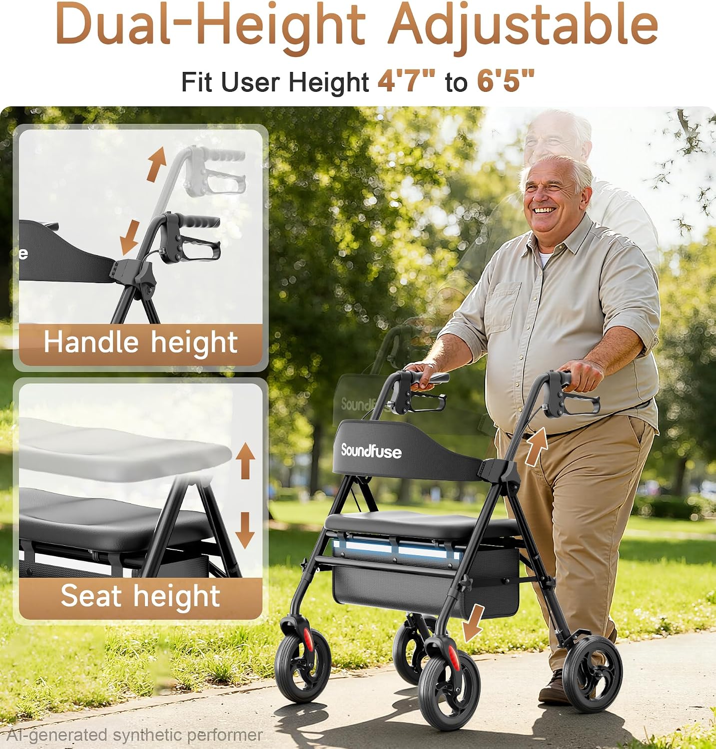 Detalle 1 de Soundfuse Bariatric Rollator Walker, 20-Inch Seat