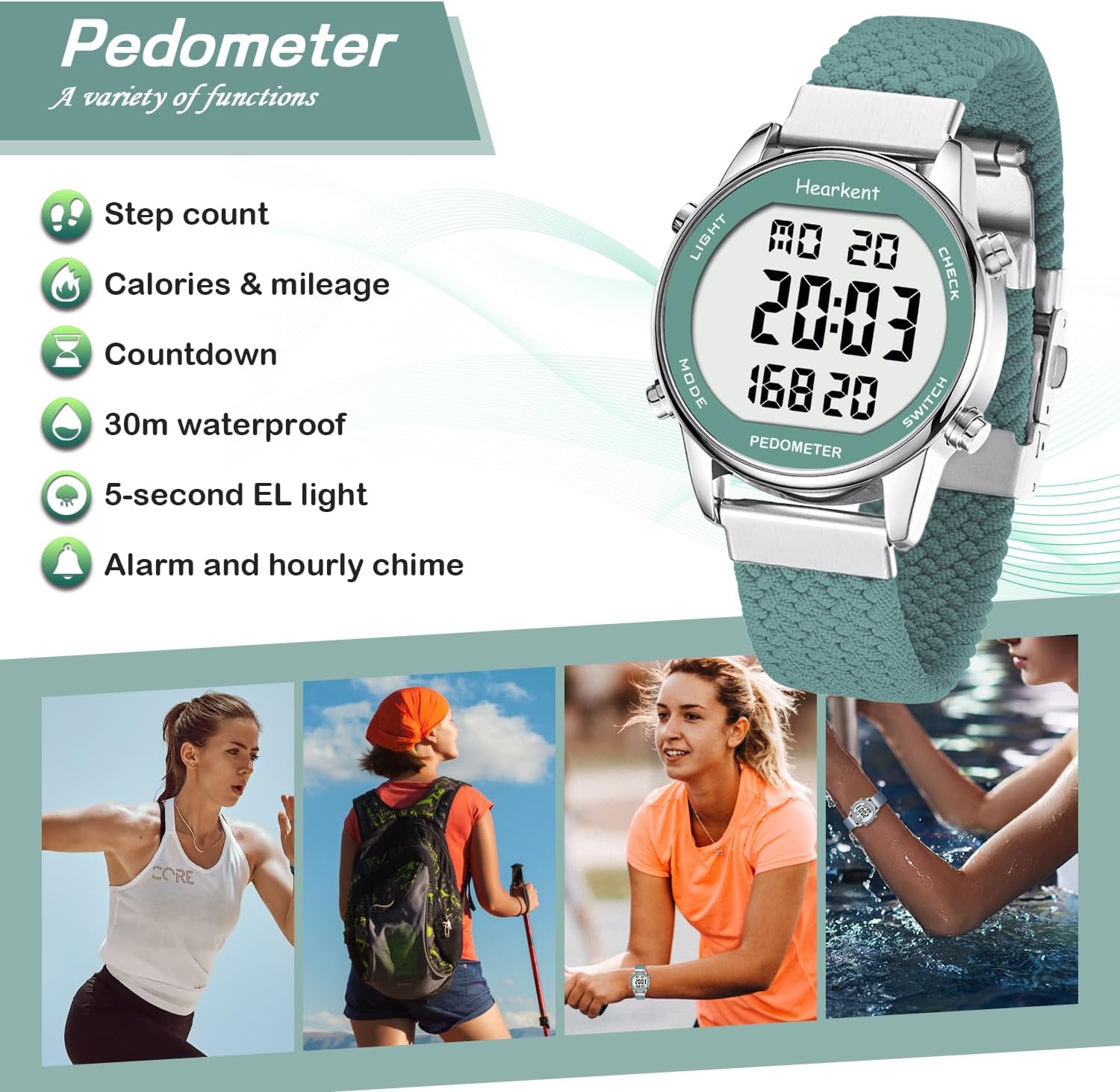 Thumbnail 1 de Hearkent pedometer watch for women, 30M waterproof