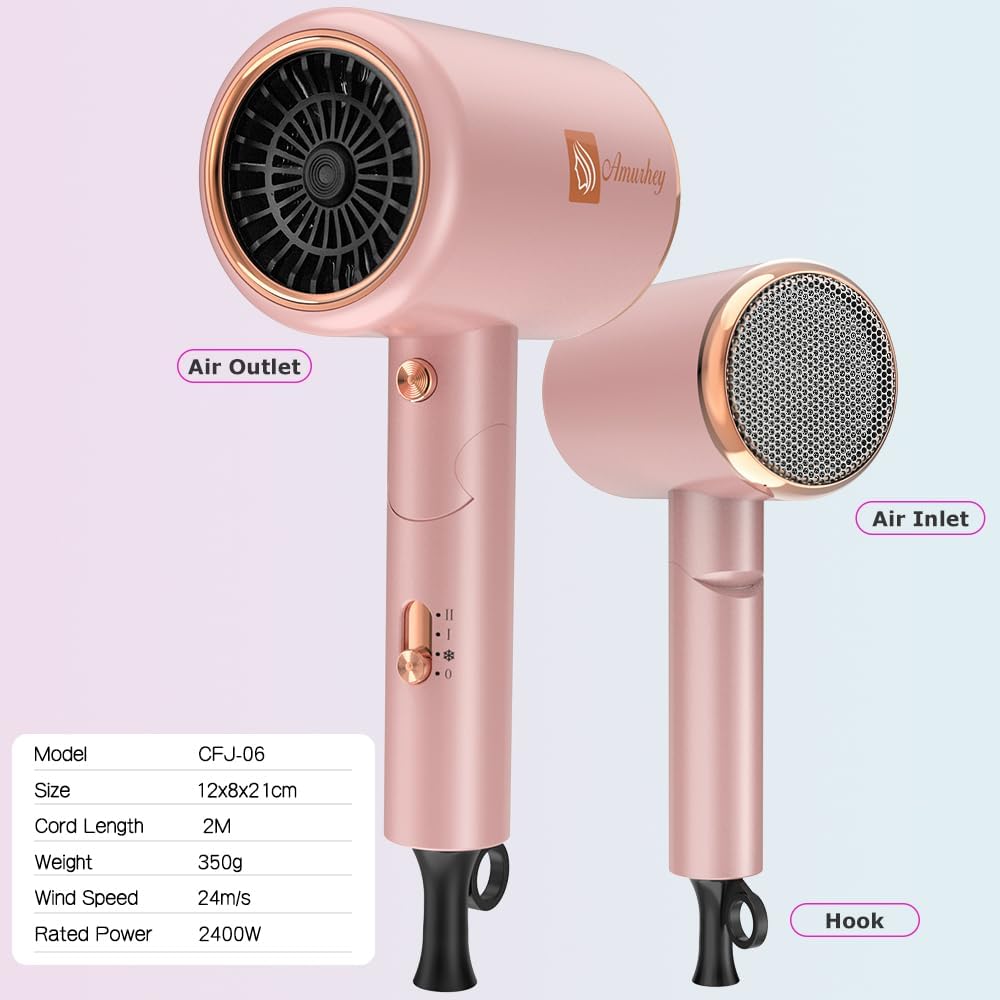 Thumbnail 6 de Amurhey ionische haardroger 2400 W met diffuser, kam en opvouwbaar ontwerp