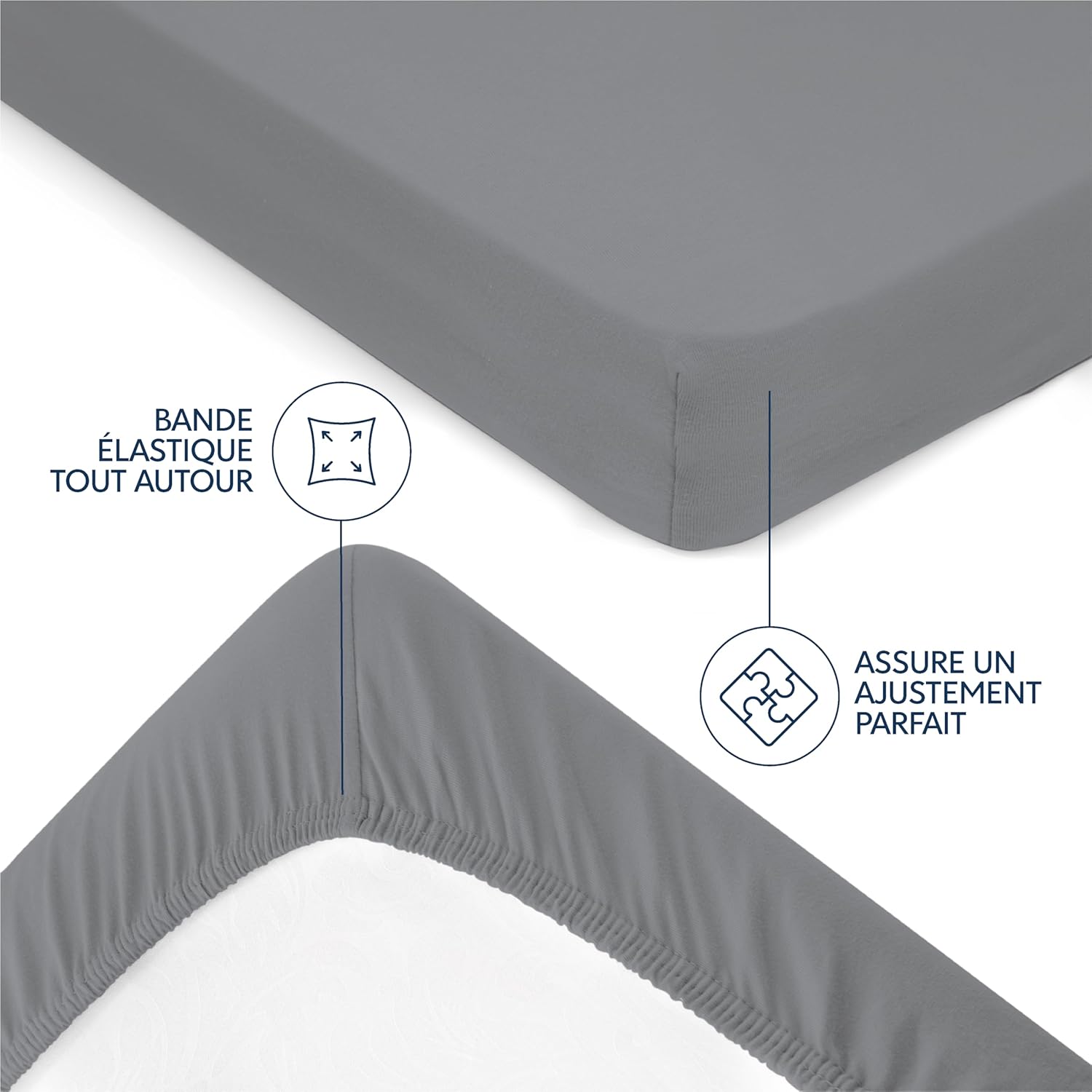 Thumbnail 3 de Dreamzie Drap-housse 160x200 cm en jersey 100% coton premium anthracite (hauteur de matelas jusqu’à 27 cm)