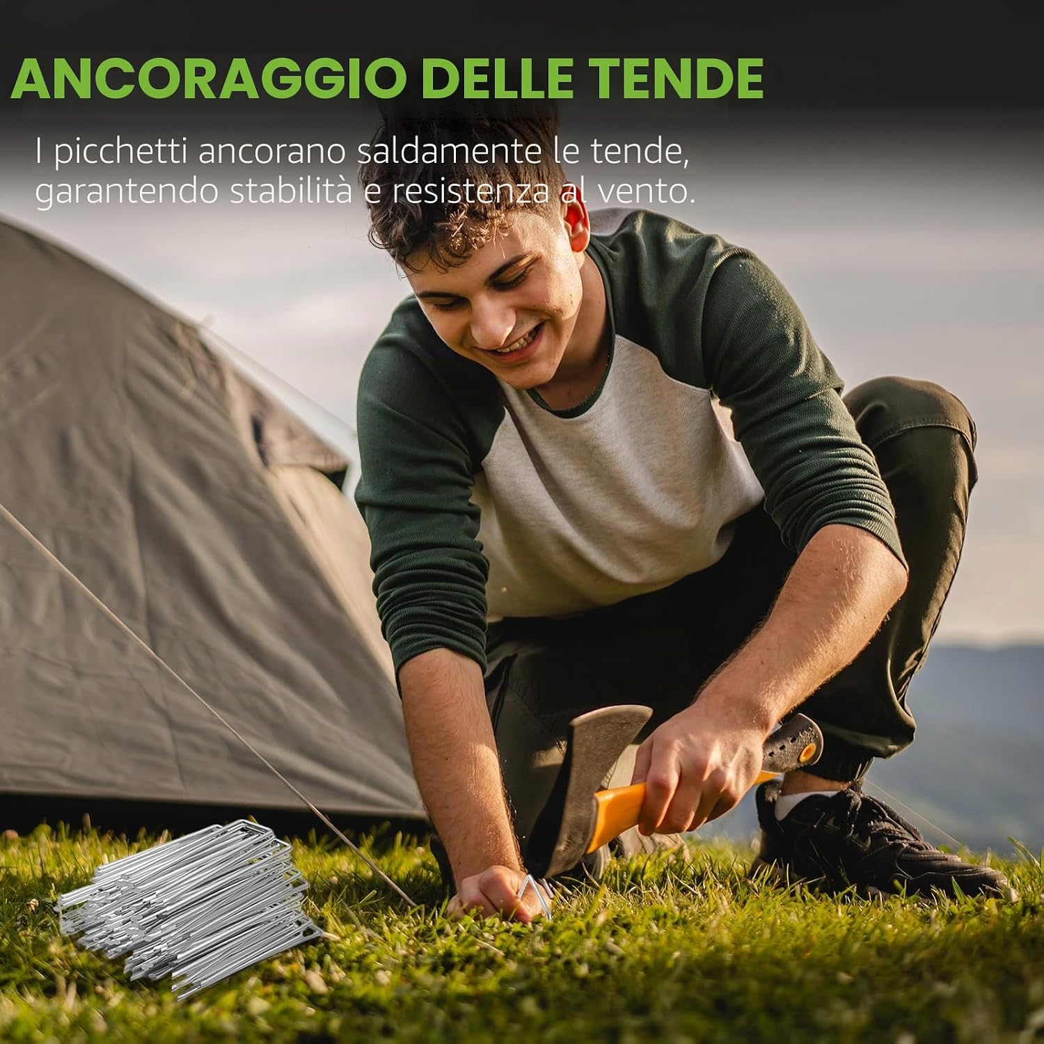 Detalle de Velway Set di 50 Picchetti per Telo Pacciamatura (150x36mm, Ø 3mm) in acciaio zincato – U a testa piatta, antiruggine