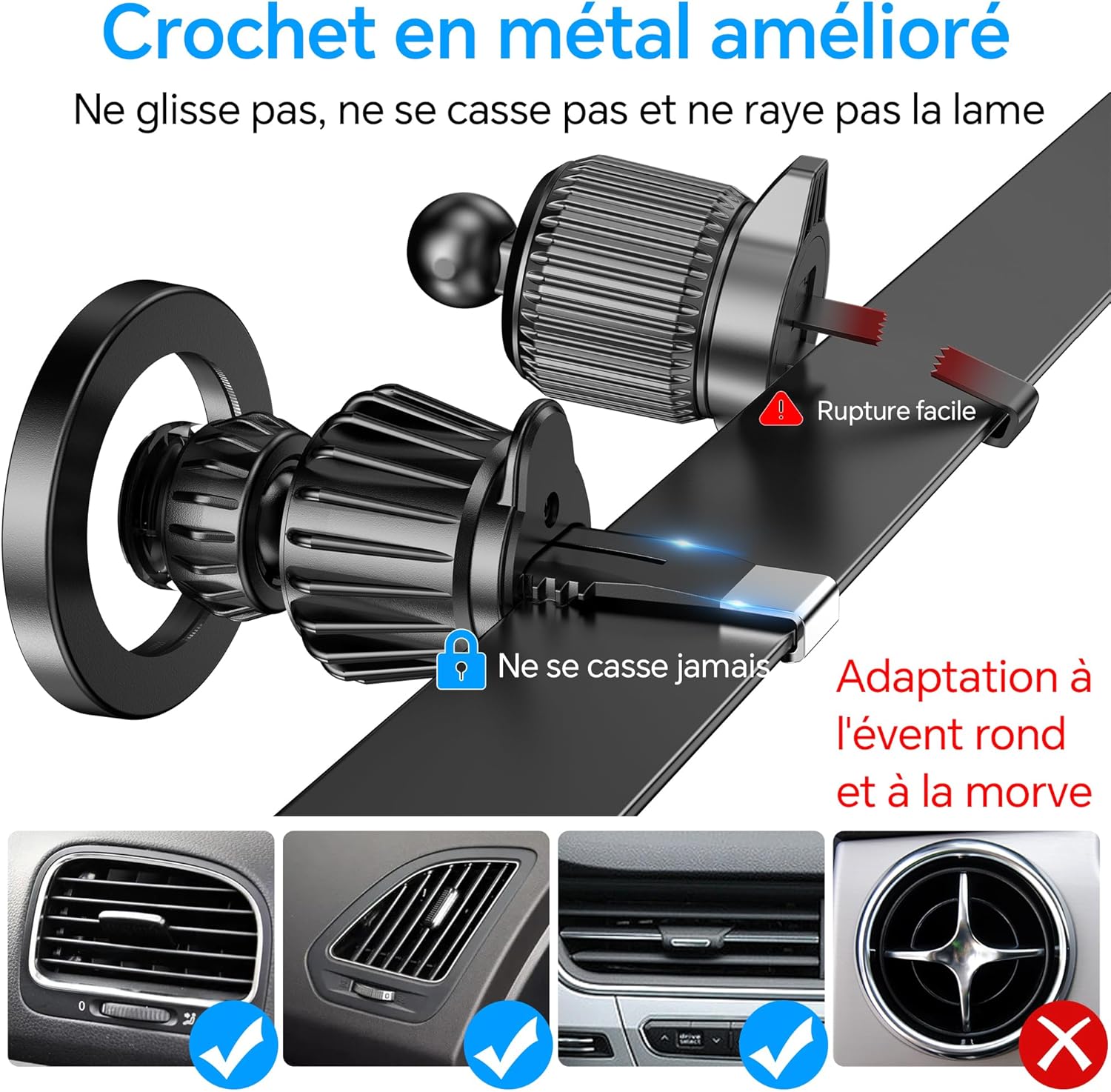 Thumbnail 6 de Coolpow Support Téléphone Voiture Magnétique avec bras télescopique 360° (aimant MagSafe, ventouse gel)