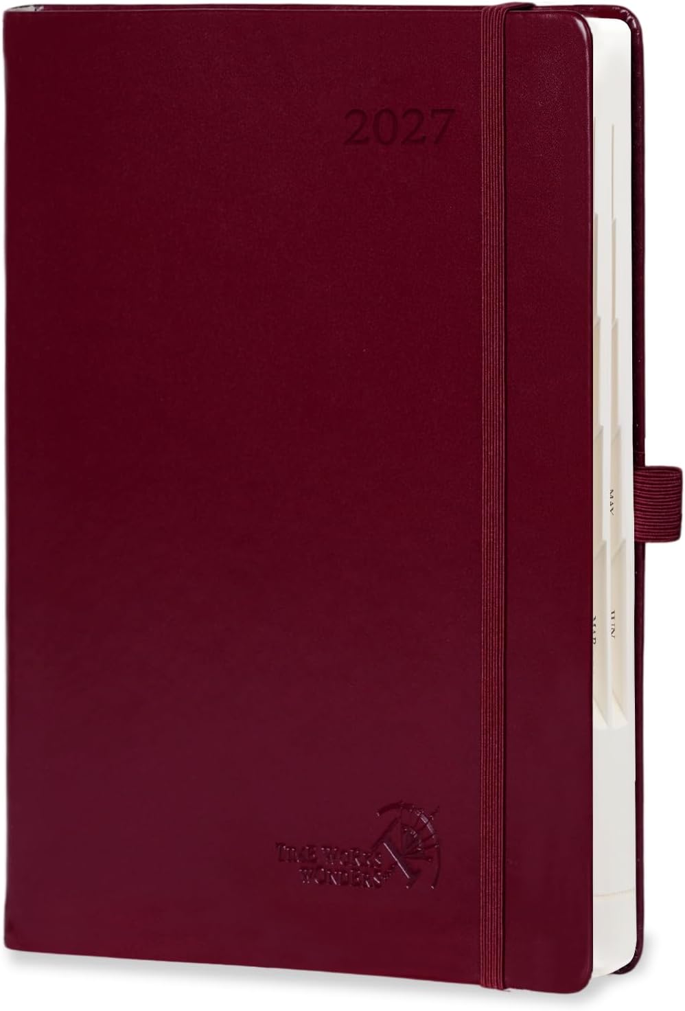 Detalle de POPRUN Daily Planner 2027, Burgundy Hourly Appointment Book, 5.75" × 8.5