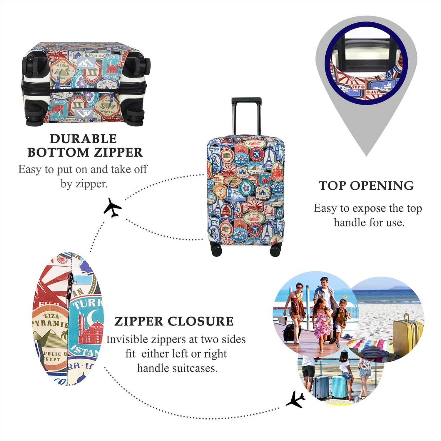 Thumbnail 2 de Explore Land Travel Luggage Cover (Suitcase Protector) – Fits 18–32 Inch Luggage