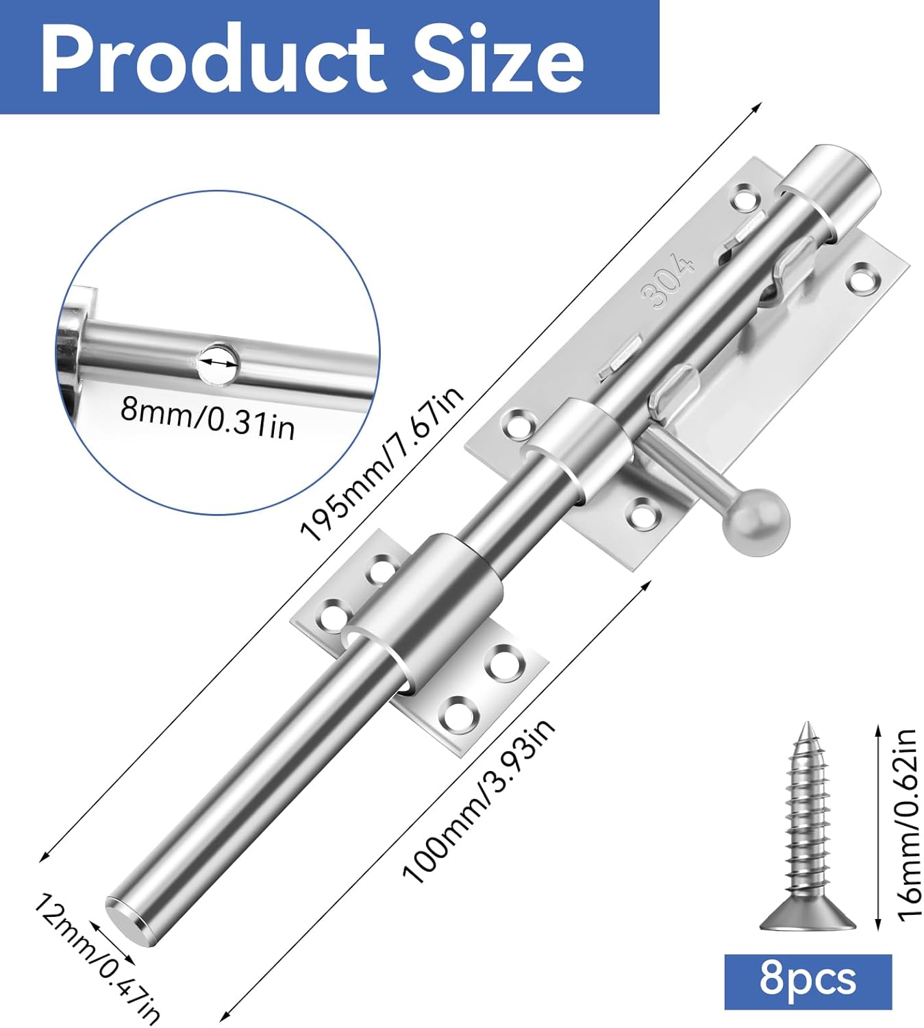 Thumbnail 1 de MISIQIMA Torriegel 195 mm aus Edelstahl 304 mit Vorhängeschlossöffnung