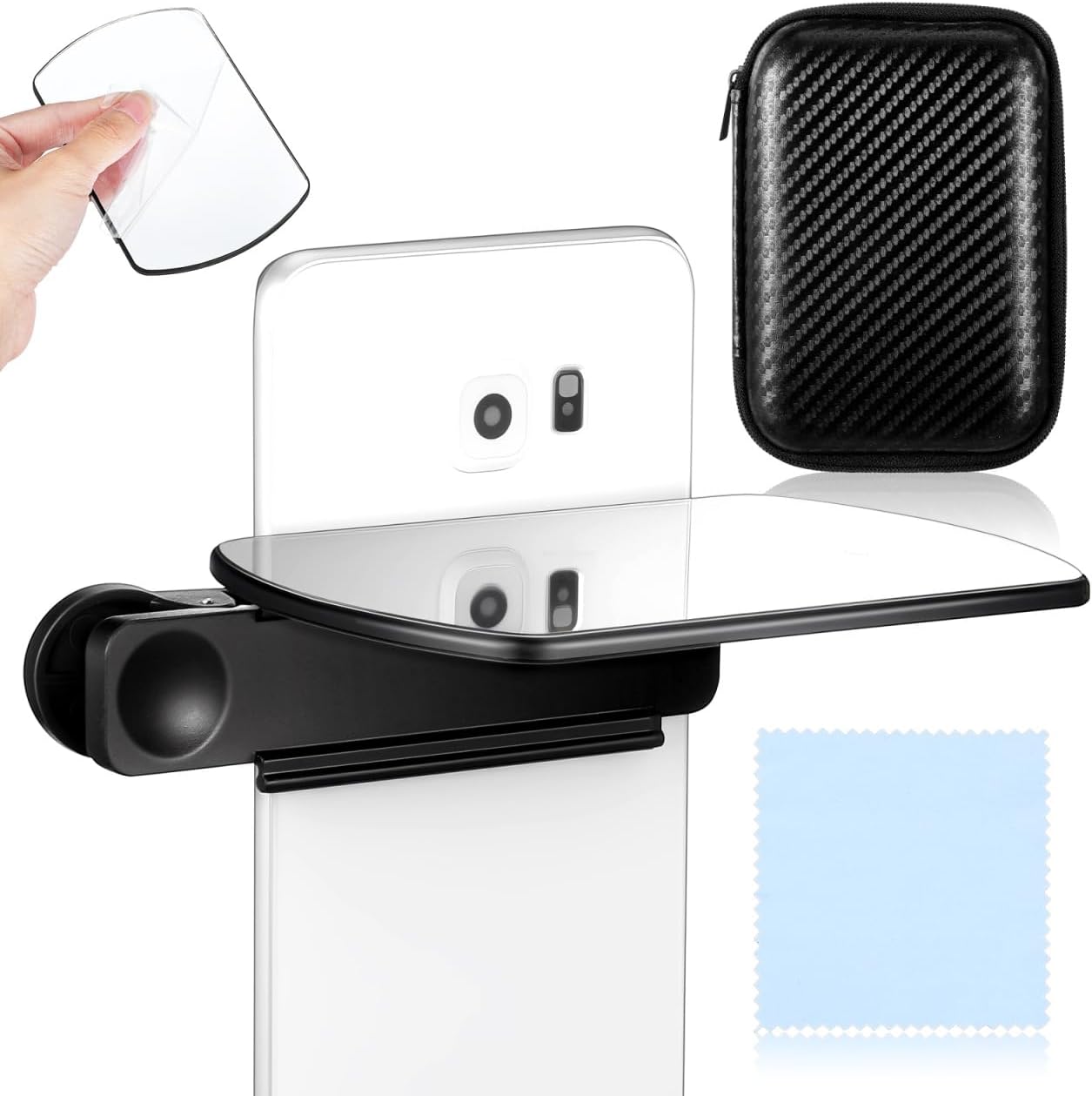 Detalle de Hemobllo Verstellbarer Smartphone-Kamera-Spiegelclip mit Tragetasche & Reinigungstuch – Präzise Winkeleinstellung für kreative Spiegelreflexionen