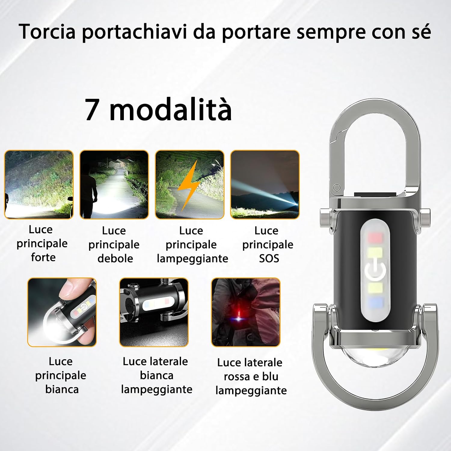 Detalle de Torcia LED Ultra Potente Professionale Ricaricabile USB-C, Impermeabile, 5 Modalità – Compatta e Versatile per Campeggio e Pesca
