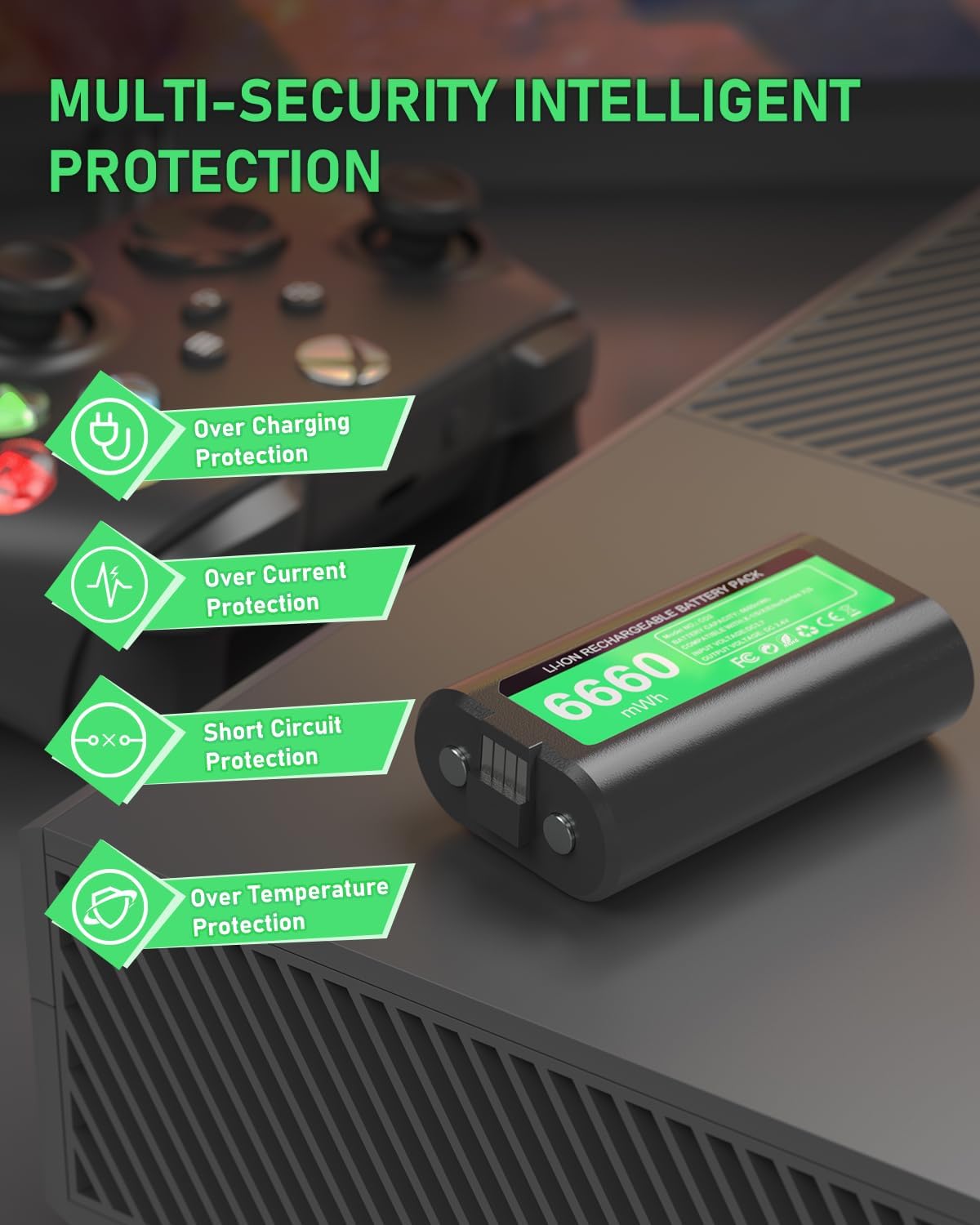 Detalle de GKHERD C02 Rechargeable Xbox Controller Battery Pack, 2-Pack with USB-C