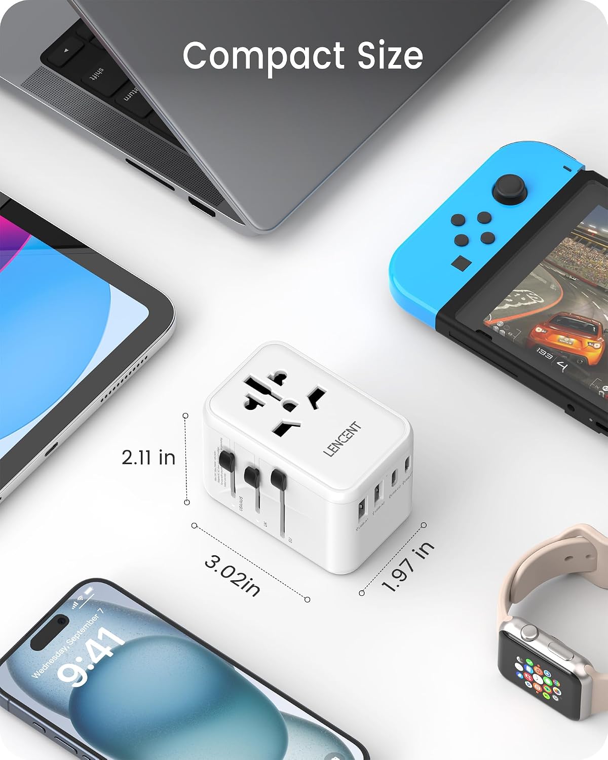Detalle 2 de LENCENT Universeller Reiseadapter GaN III 65W – 65W PD Schnellladung mit 2 USB-A & 3 Typ-C für weltweite Reisen