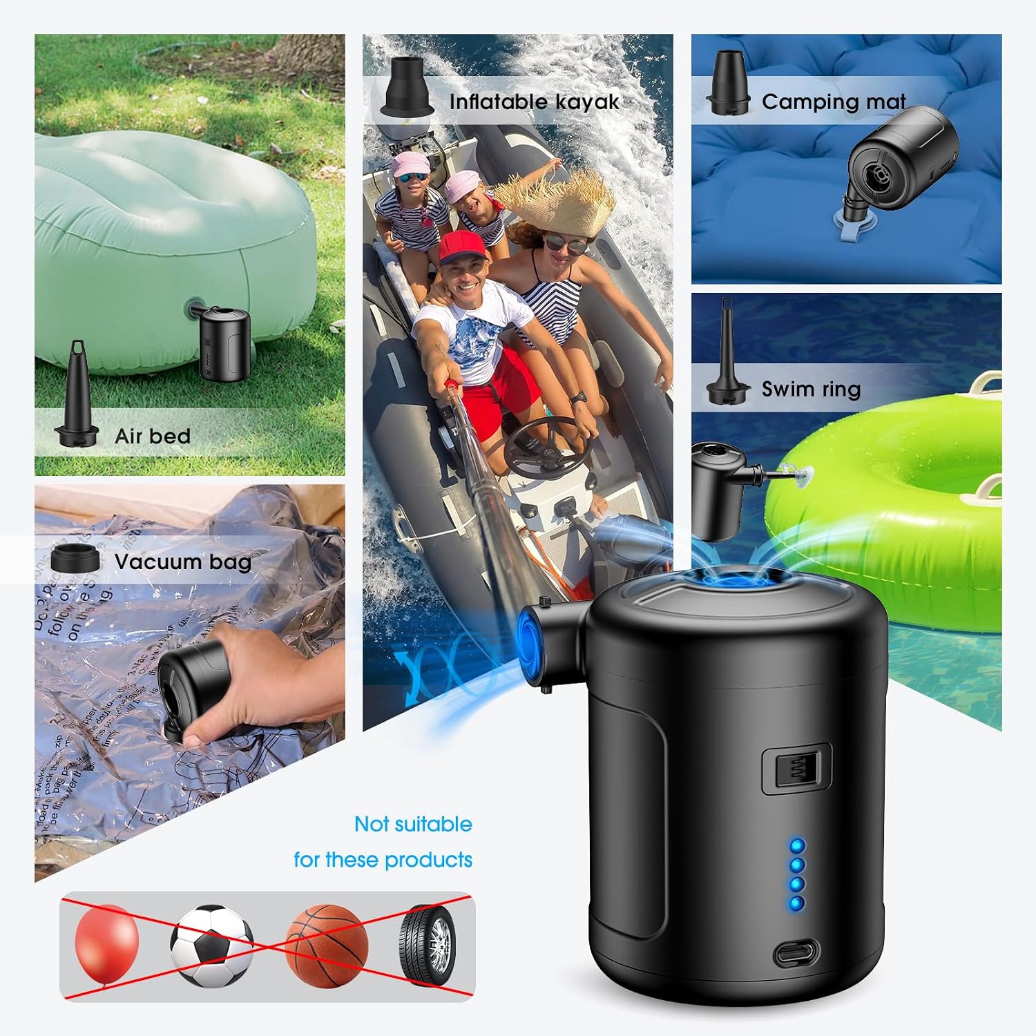 Thumbnail 6 de SUPPOU Elektrische Luftpumpe 6 in 1 – kabellos, 6000 mAh Akku, USB-C, 450 L/min