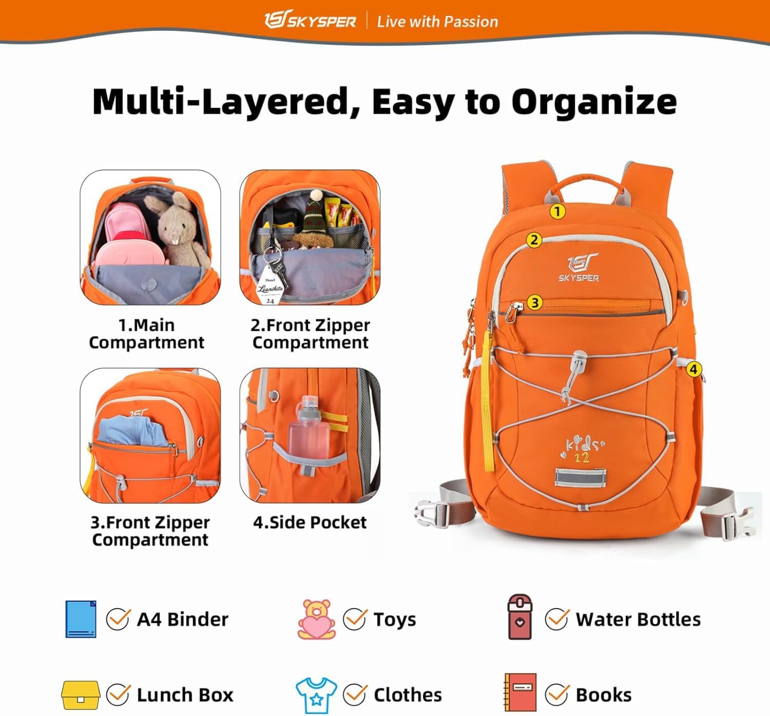Detalle 2 de SKYSPER Kinderrucksack fürs Wandern (3–8 Jahre) – komfortabler Rucksack mit Brustgurt und verstellbarer Größe