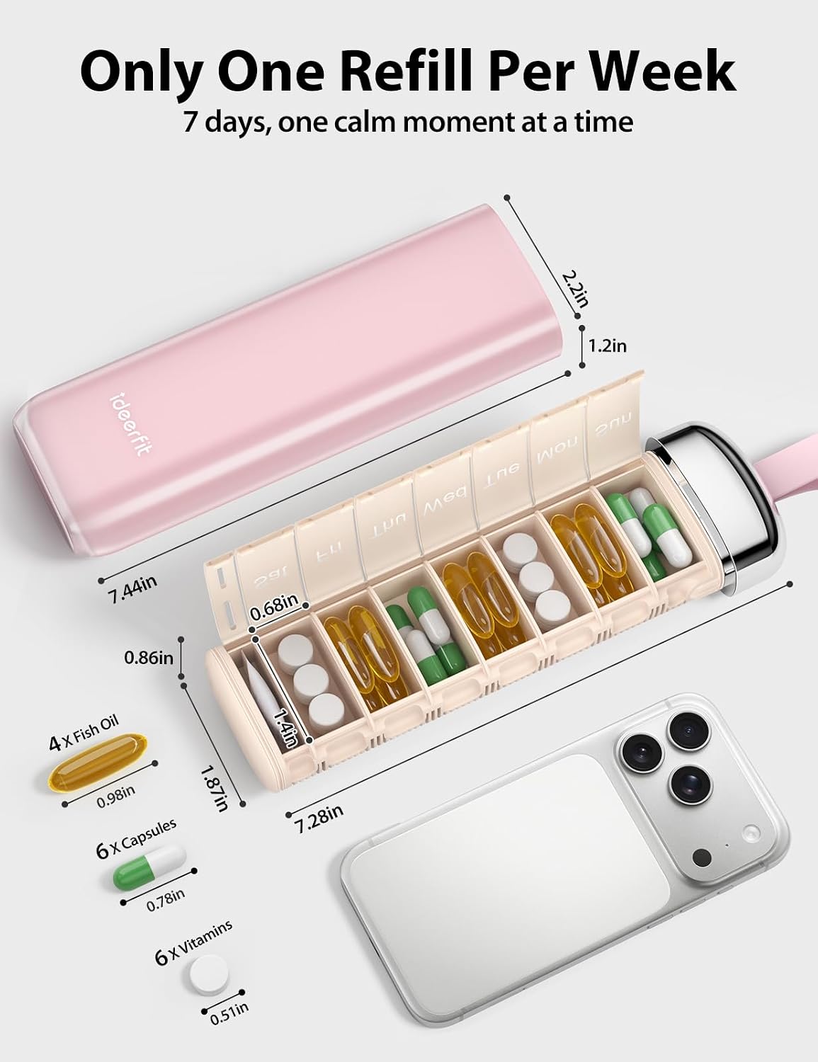 Detalle 2 de IDEERFIT Stylish Pill Boxes 7 Day 1 Times a Day – Compact 3‑Layer Travel Pill Case in Blue