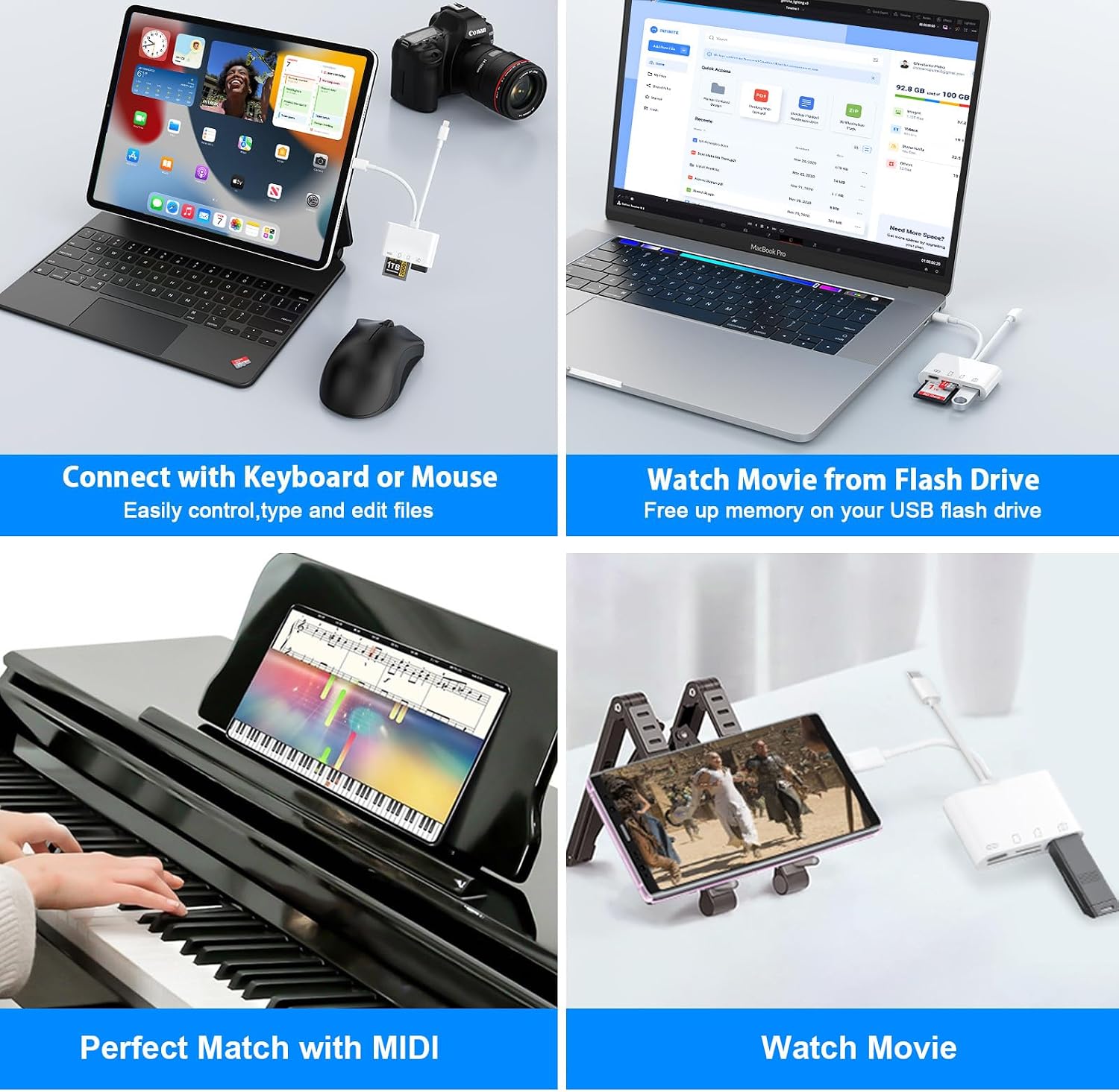 Detalle de 5-in-1 SD Kartenleser für iPhone & Android – Lightning/USB‑C, USB OTG, SD/TF, Ladefunktion