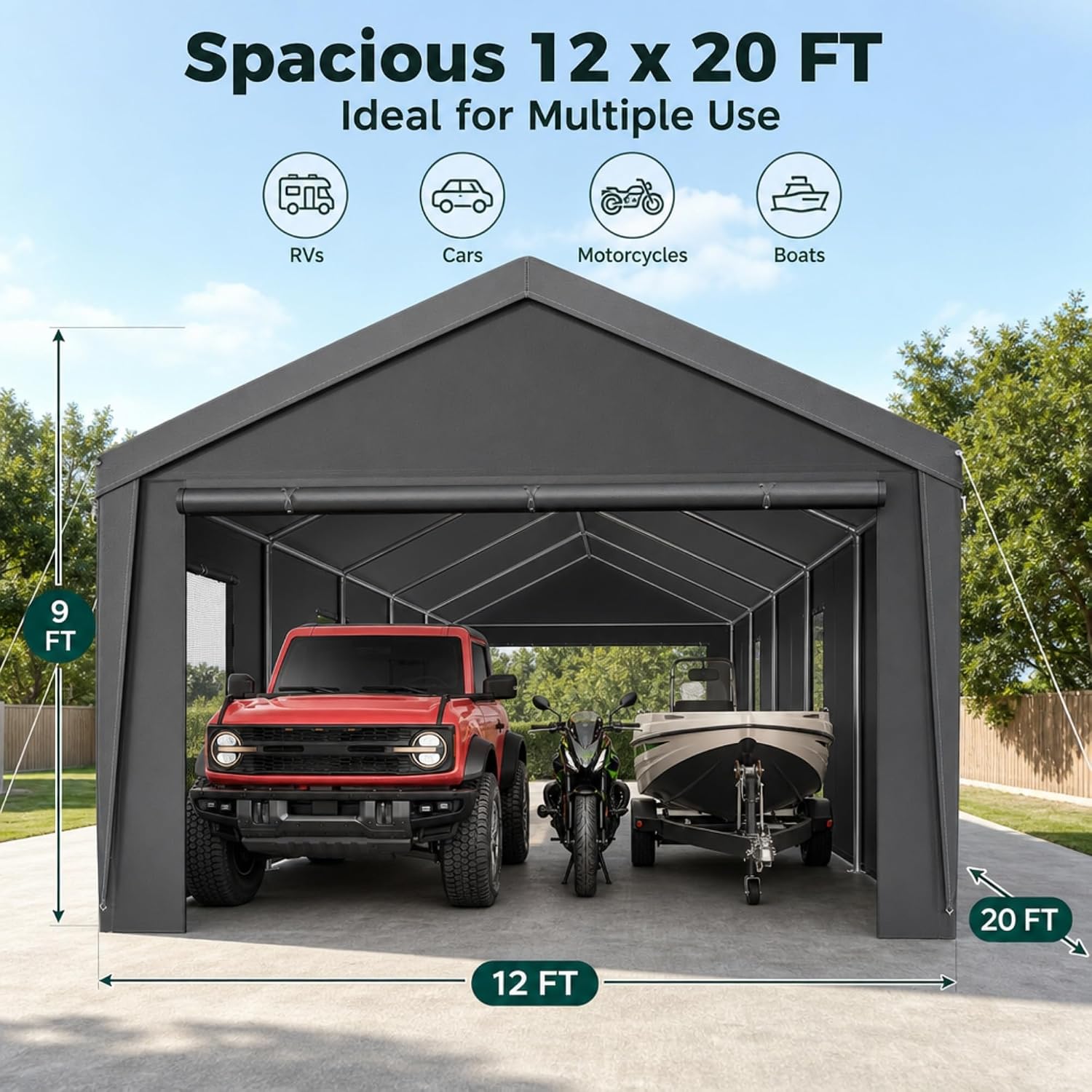 Detalle 2 de Velway VL000034-1-F 12 x 20 FT Carport Canopy with Galvanized Steel Frame