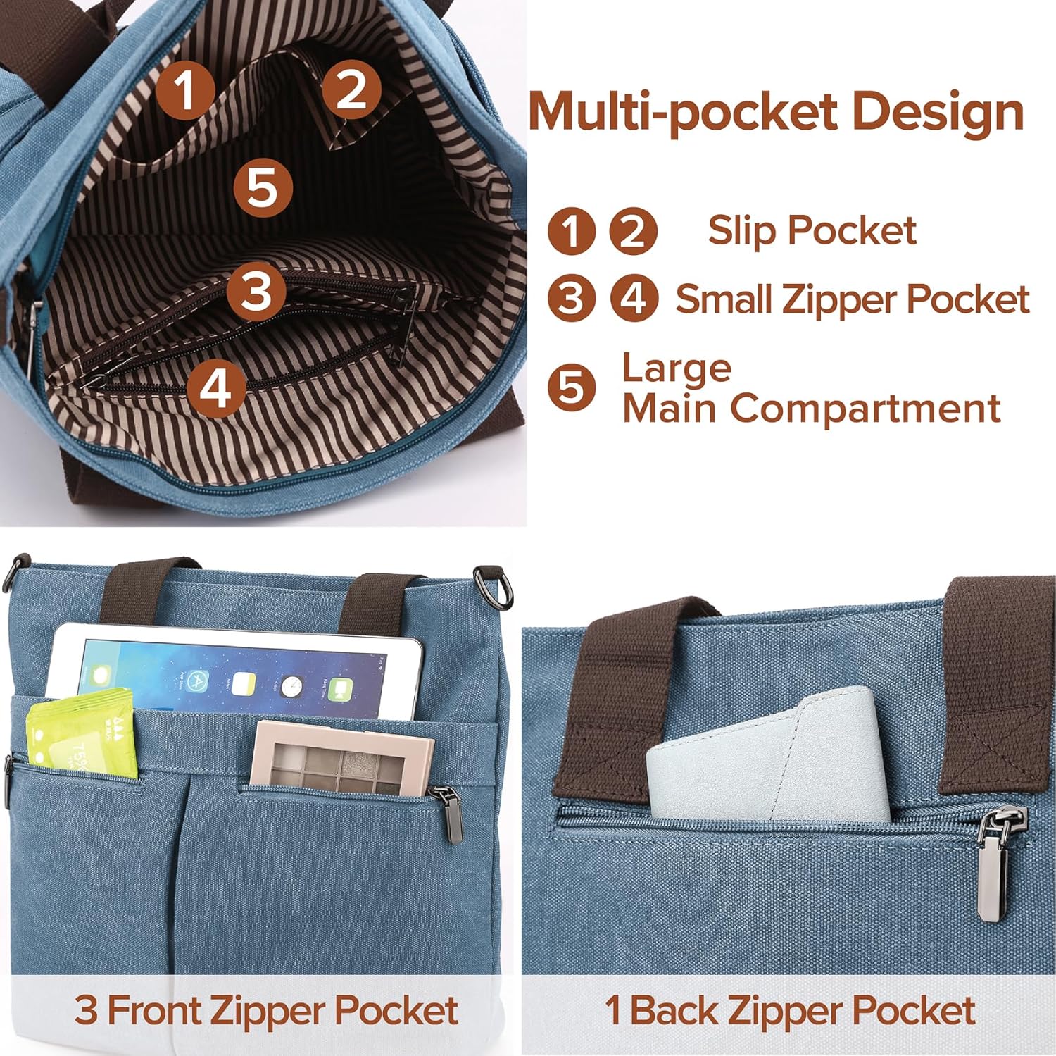 Detalle de MAYMOONER canvas tote bag, 9 pockets