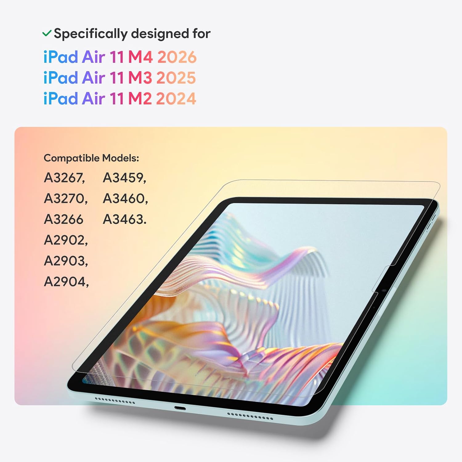 Detalle 2 de KCT 2-Pack Paperfeel Tempered Glass Screen Protector for iPad Air 11-inch (M4/M3/M2) with Bubble-Free Tray